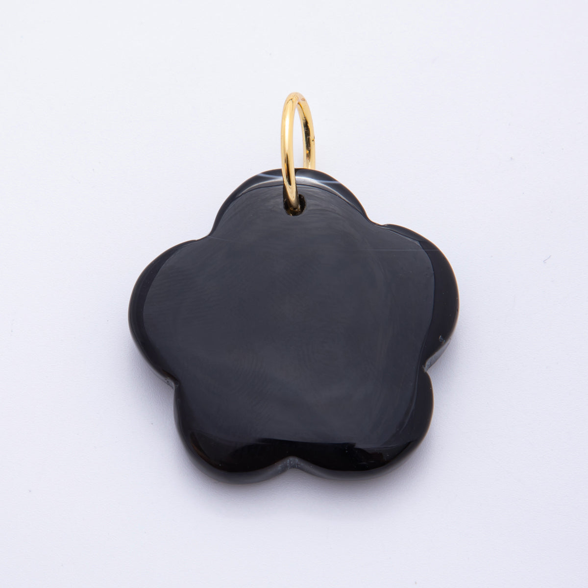18K Gold Filled 50mm Black Agate Gemstone 5-Petals Flower Charm | E470
