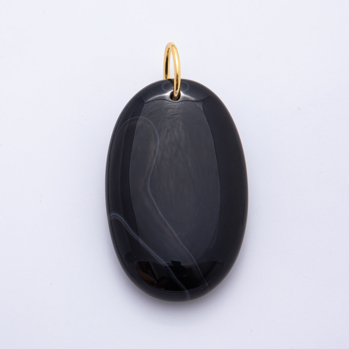 18K Gold Filled 64mm Black Agate Gemstone Long Oval Charm | E521
