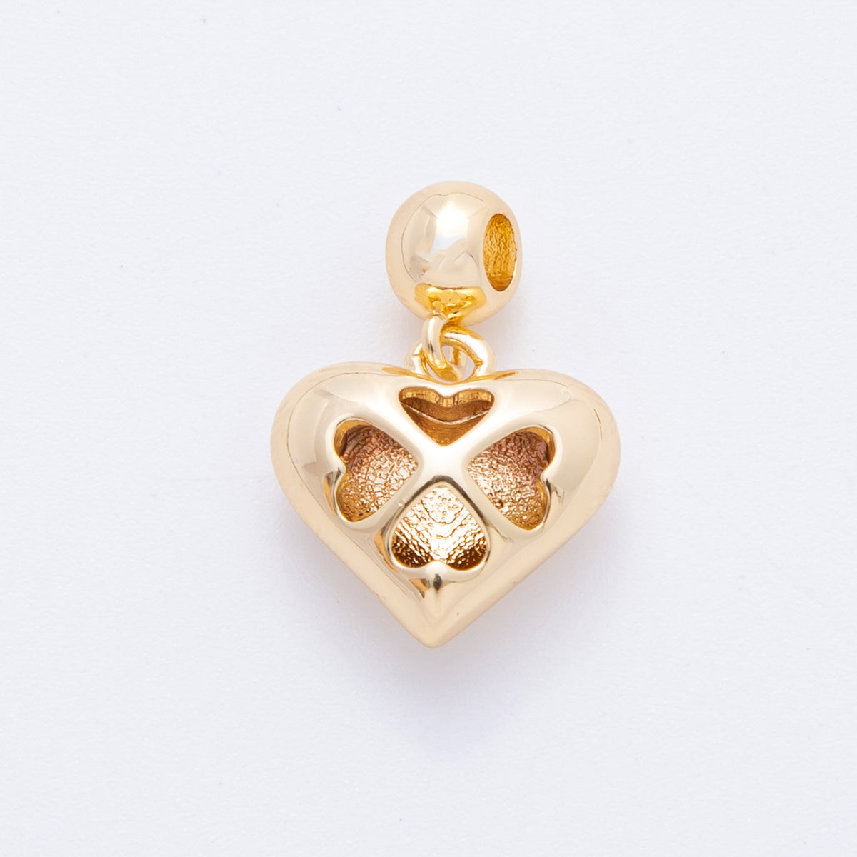 18K Gold Filled Heart Clover Dome Rondelle Drop Pendant | E658