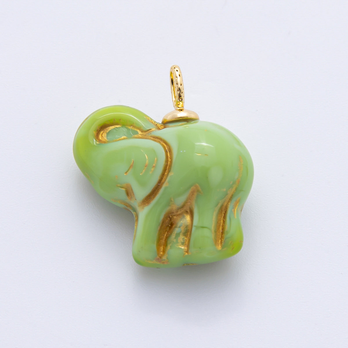 18K Gold Filled Light Green, White, Blue, Red, Dark Green, Orange Elephant Animal Ceramic Charm Pendant | E777 - E849