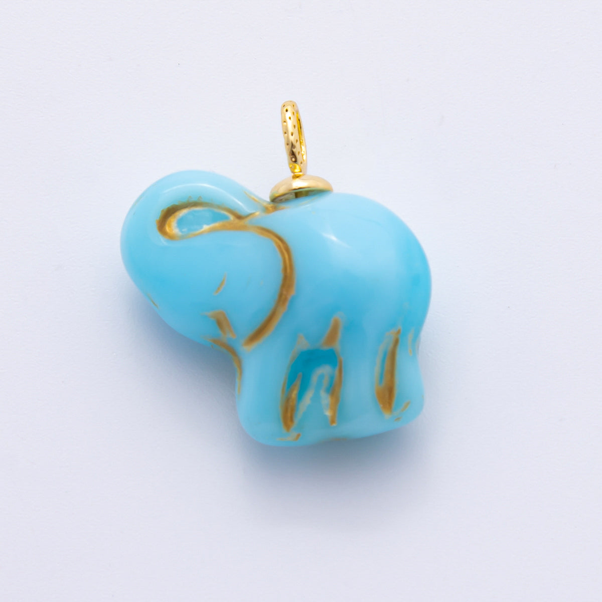 18K Gold Filled Light Green, White, Blue, Red, Dark Green, Orange Elephant Animal Ceramic Charm Pendant | E777 - E849