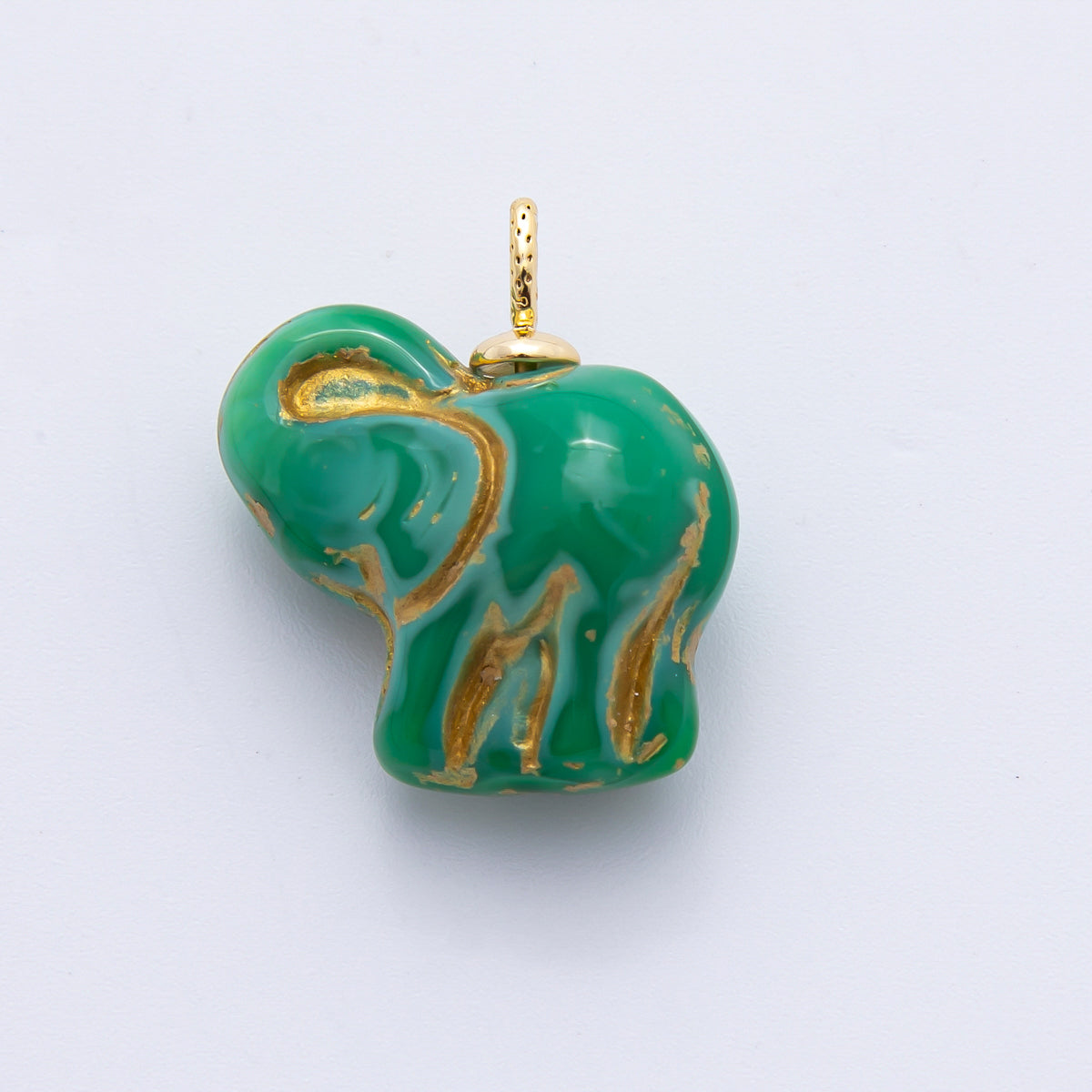 18K Gold Filled Light Green, White, Blue, Red, Dark Green, Orange Elephant Animal Ceramic Charm Pendant | E777 - E849