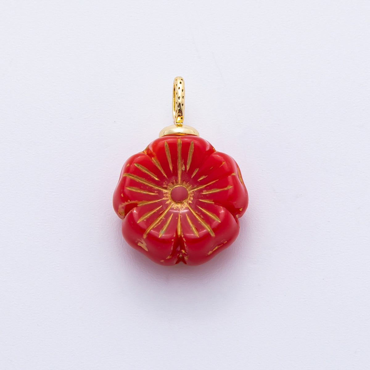 18K Gold Filled Red, Clear, Green, White, Orange, Pink Gold Lined Flower Acrylic Drop Charm | E864 - E895