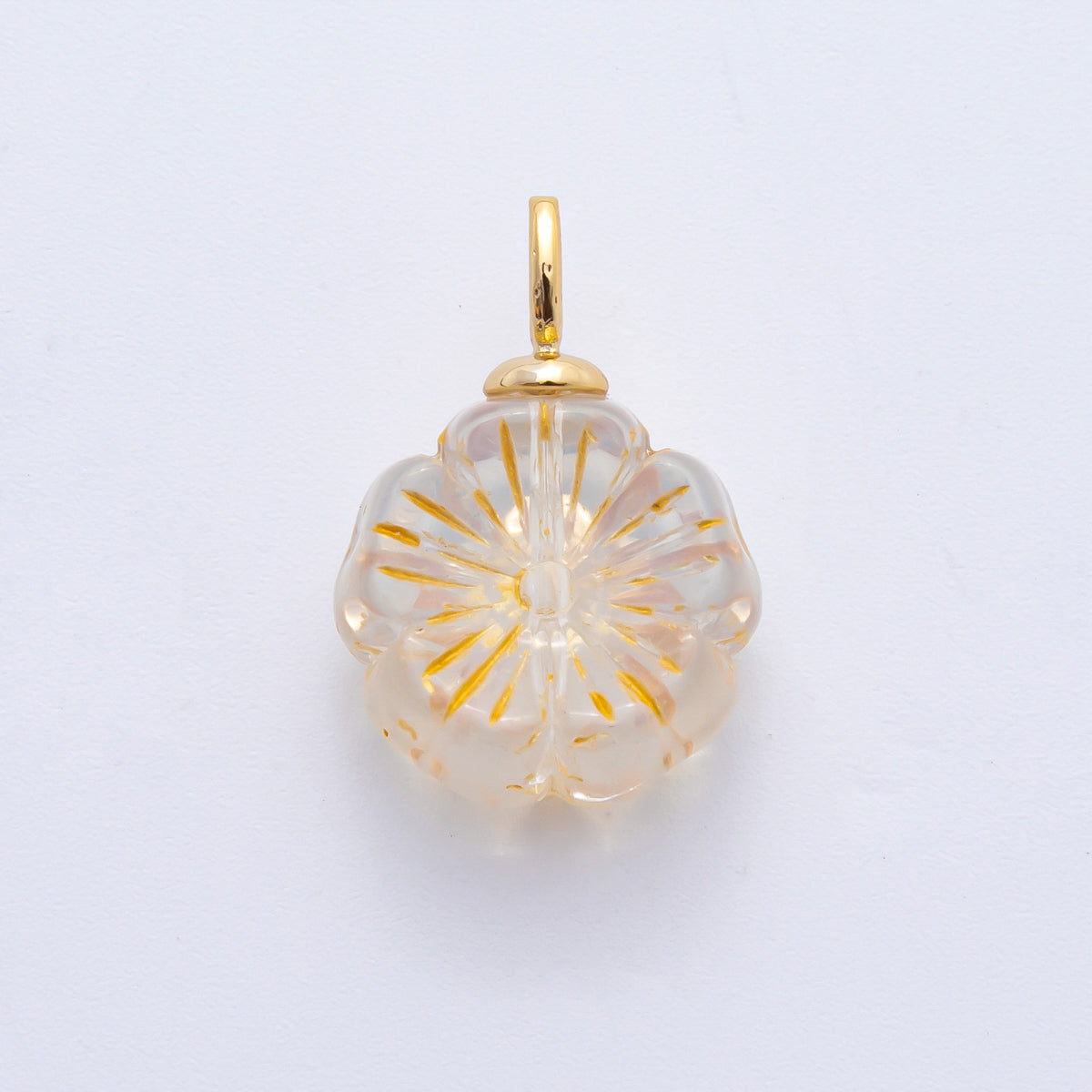 18K Gold Filled Red, Clear, Green, White, Orange, Pink Gold Lined Flower Acrylic Drop Charm | E864 - E895