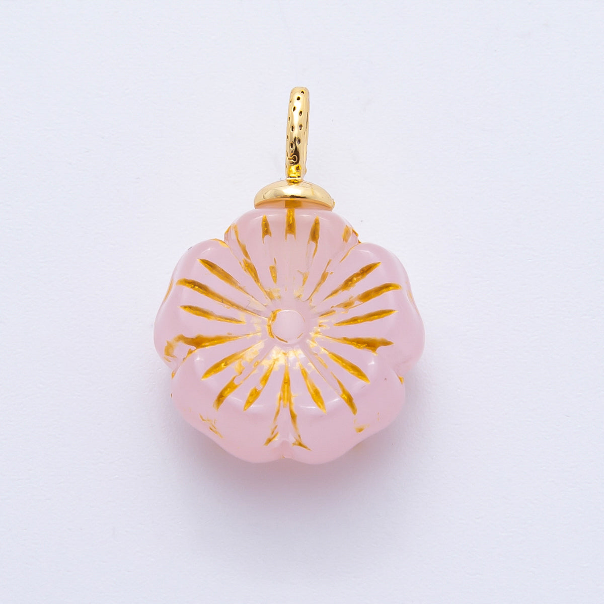 18K Gold Filled Red, Clear, Green, White, Orange, Pink Gold Lined Flower Acrylic Drop Charm | E864 - E895