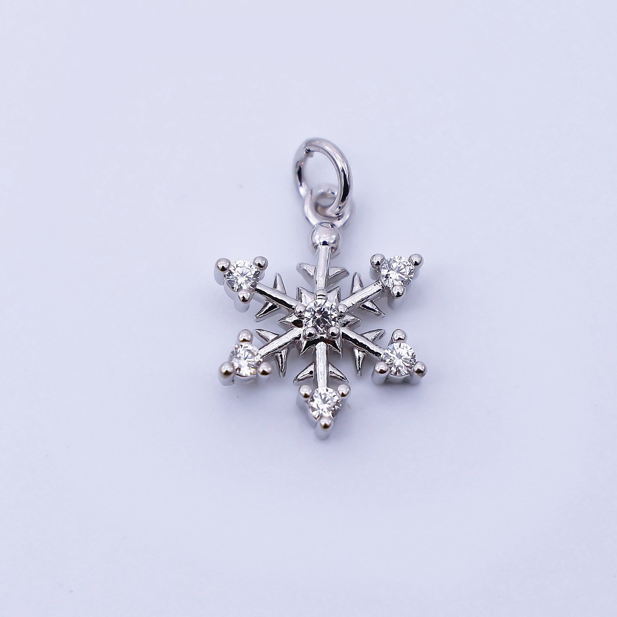 Rhodium Plated 13.5mm Micro Paved CZ Snowflake Charm | E093
