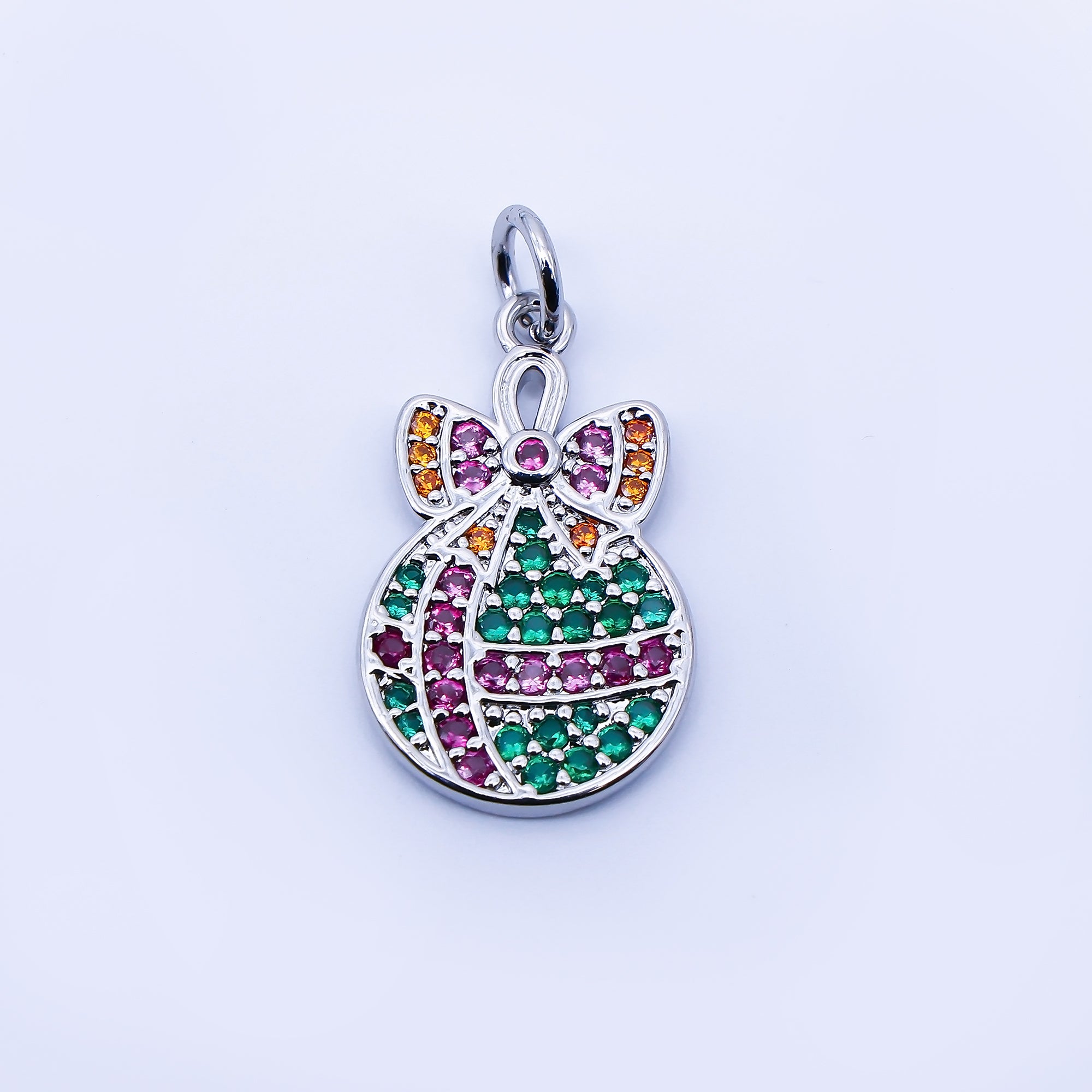 24K Gold Filled 19.5mm Multicolor Micro Paved CZ Christmas Ornaments Charm in Gold & Silver | E324