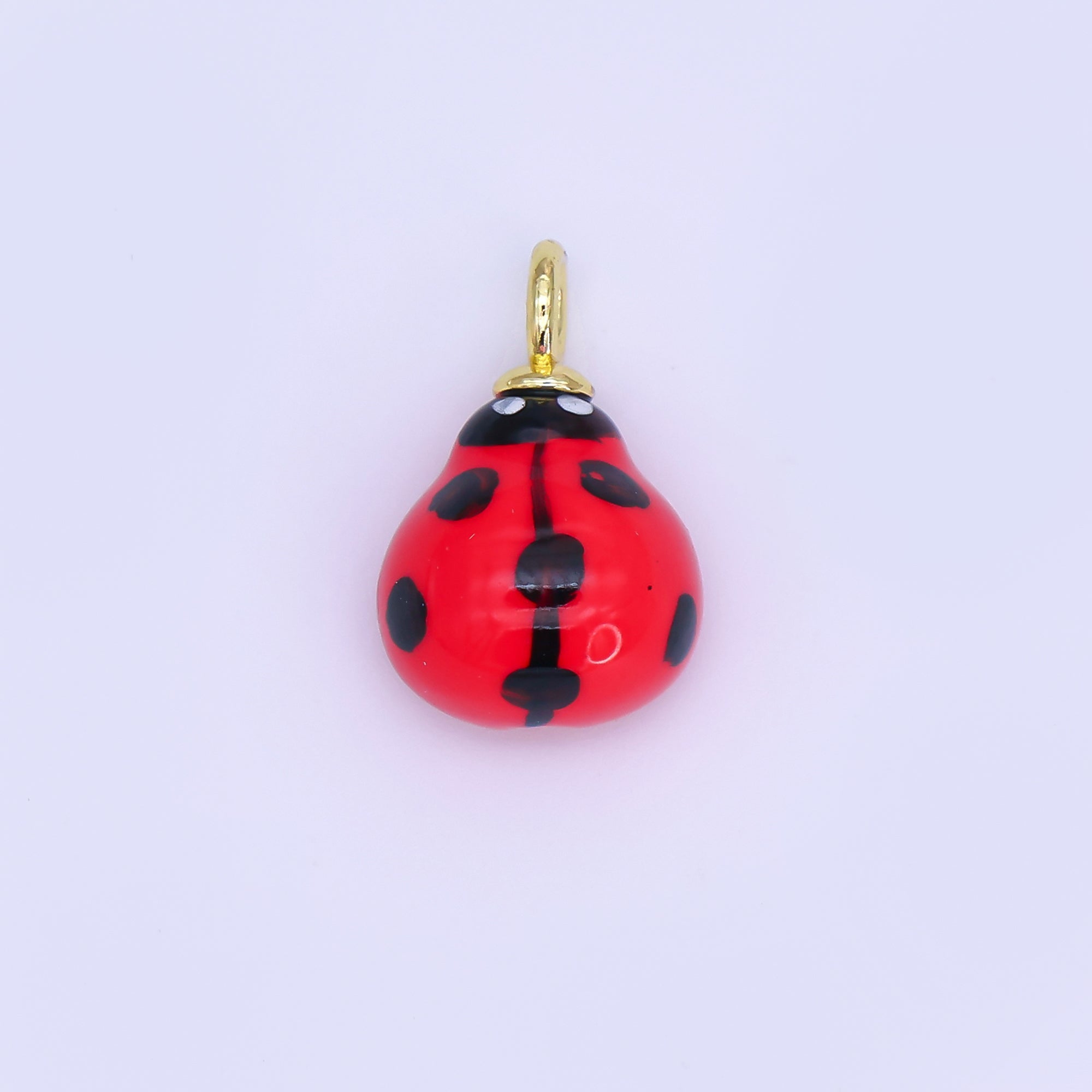 24K Gold Filled Red Ladybug Insect Ceramic Drop Pendant | E573