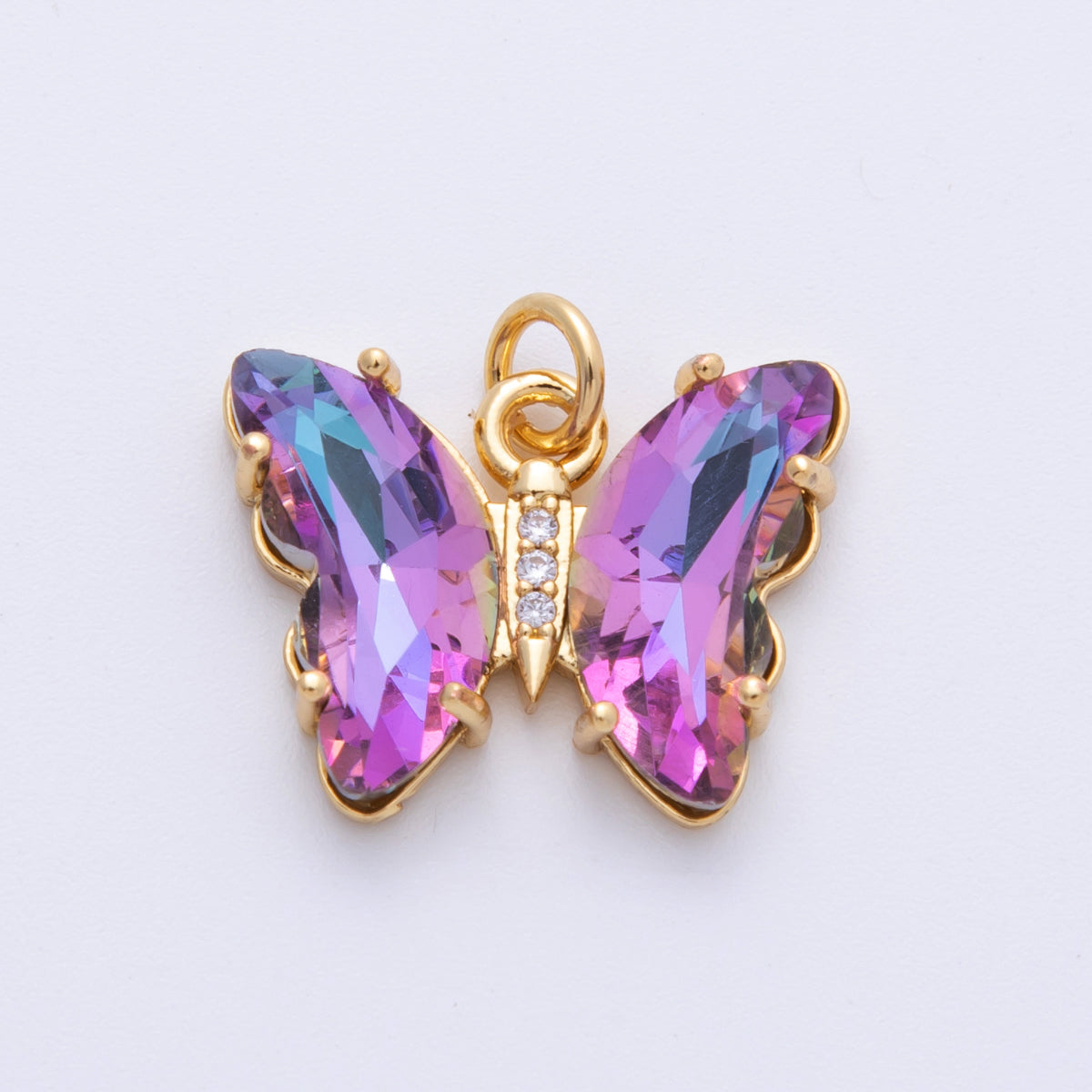 14K Gold Filled 15mm Violet Acrylic Micro Paved CZ Butterfly Charm | E848