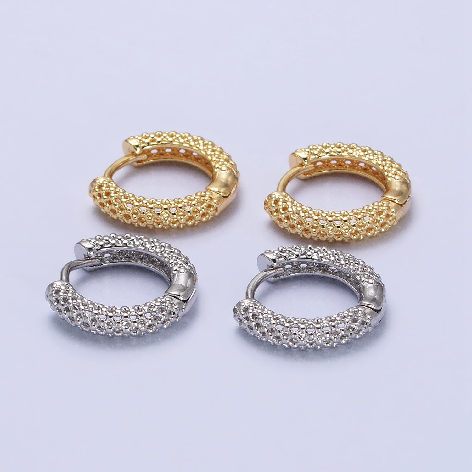 16K Gold Filled 16mm Filigree Geometric Huggie Earrings in Gold & Silver | AB453 AB438