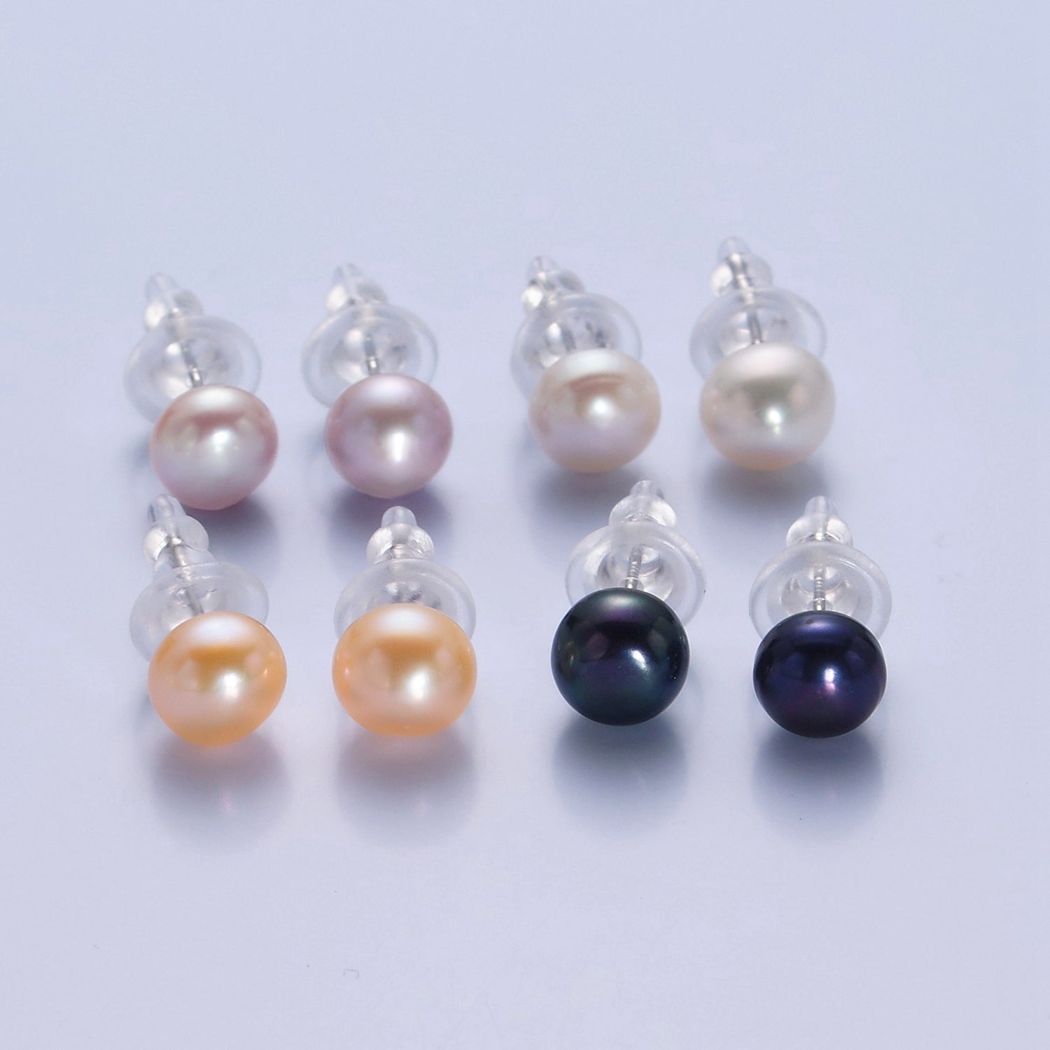 Minimalist Gold Pearl Stud Earrings | 9.4mm-10mm Round Black, White, Pink, Purple Pearl Stud | Bridal Graduation Streetwear Jewelry | T-371 ~ T-374