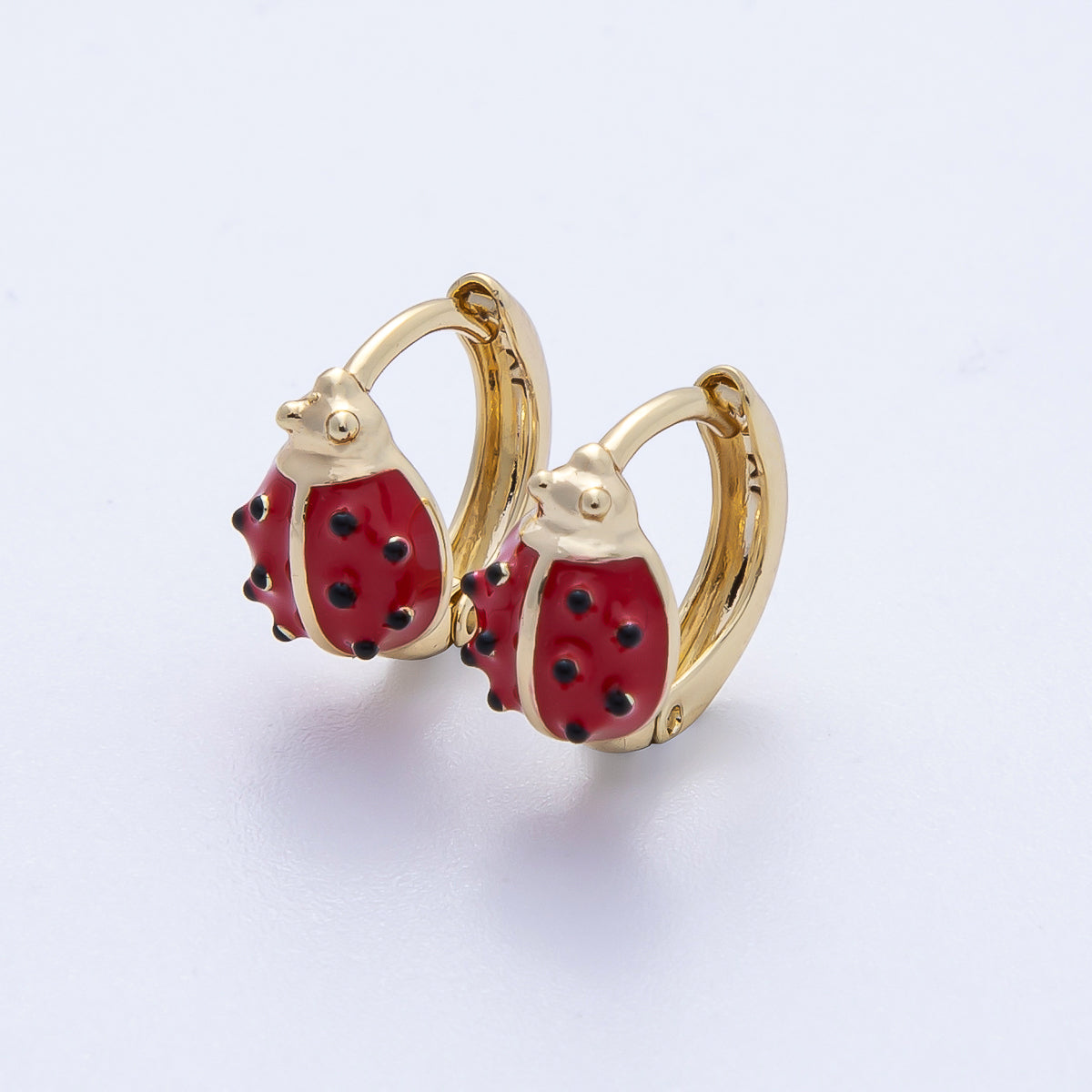 14K Gold Filled 12mm Ladybug Insect Enamel Huggie Earrings | Earrings-00075