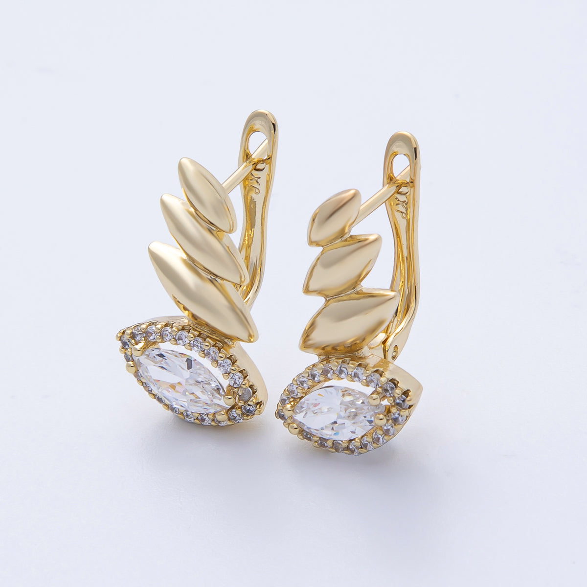 14K Gold Filled 19.3mm Black, Green, Clear Marquise Micro Paved CZ Teardrop English Lock Hoop Earrings | Earrings-00076 Earrings-00077 Earrings-00089