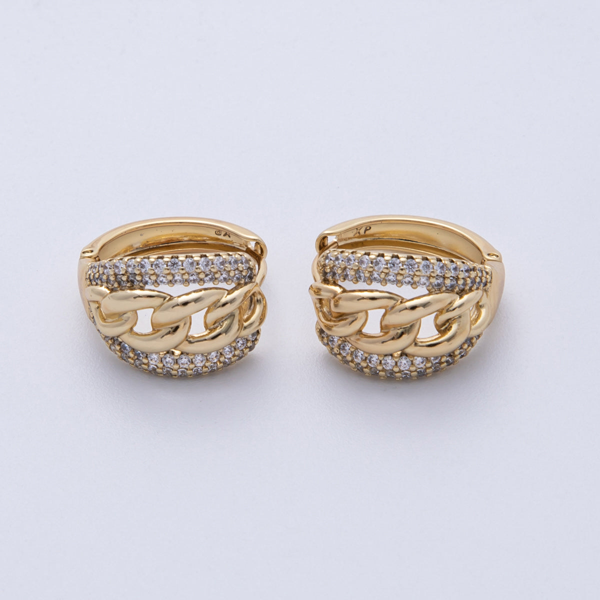 14K Gold Filled 17.5mm Micro Paved CZ Curb Chain Huggie Earrings | Earrings-00144