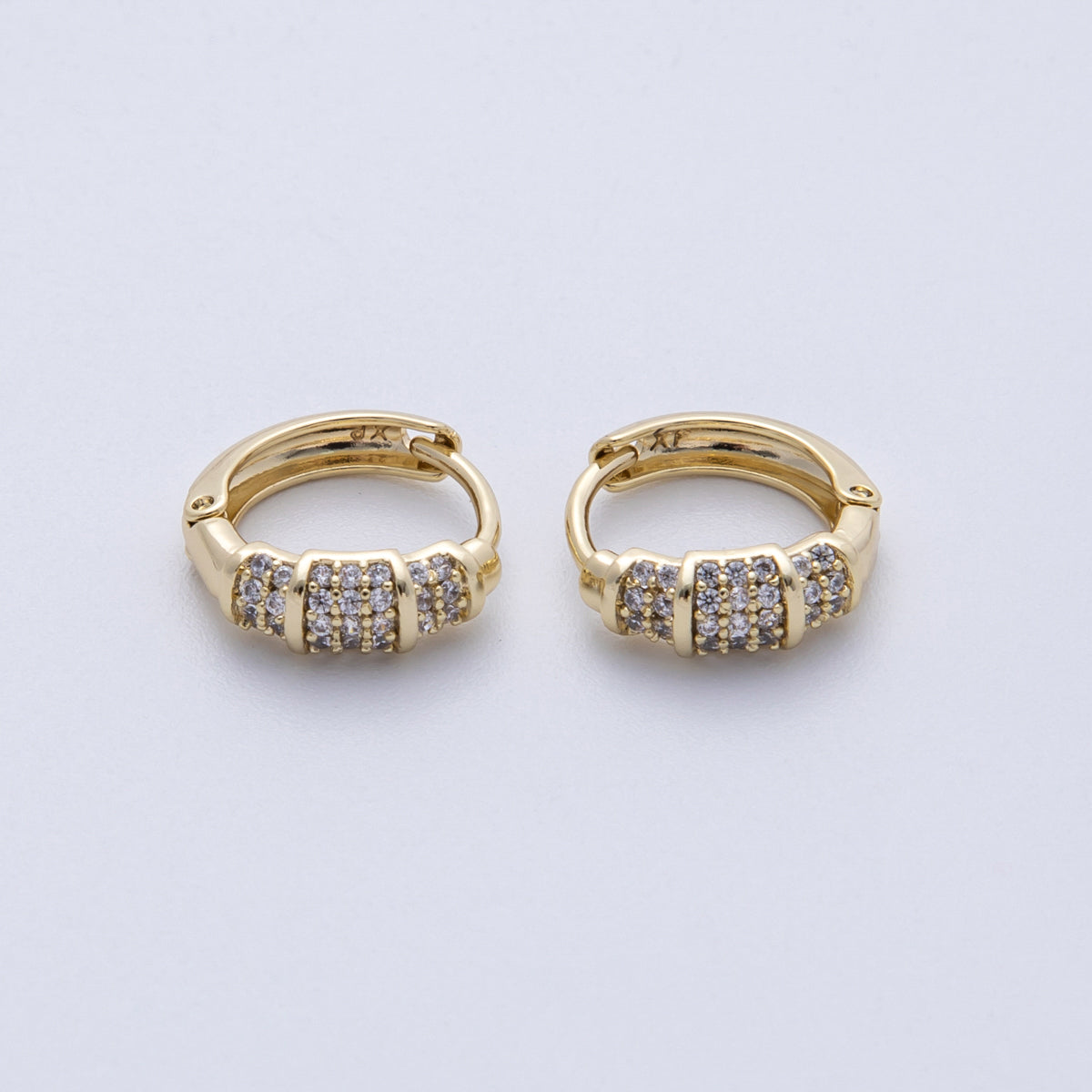 14K Gold Filled 13mm Clear Micro Paved CZ Belt Buckle Hoop Earrings | Earrings-00150