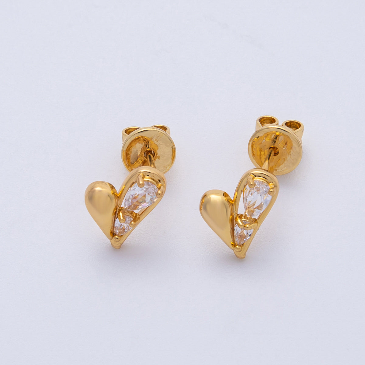 18K Gold Filled 10mm Clear CZ Heart Stud Earrings | Earrings-00152