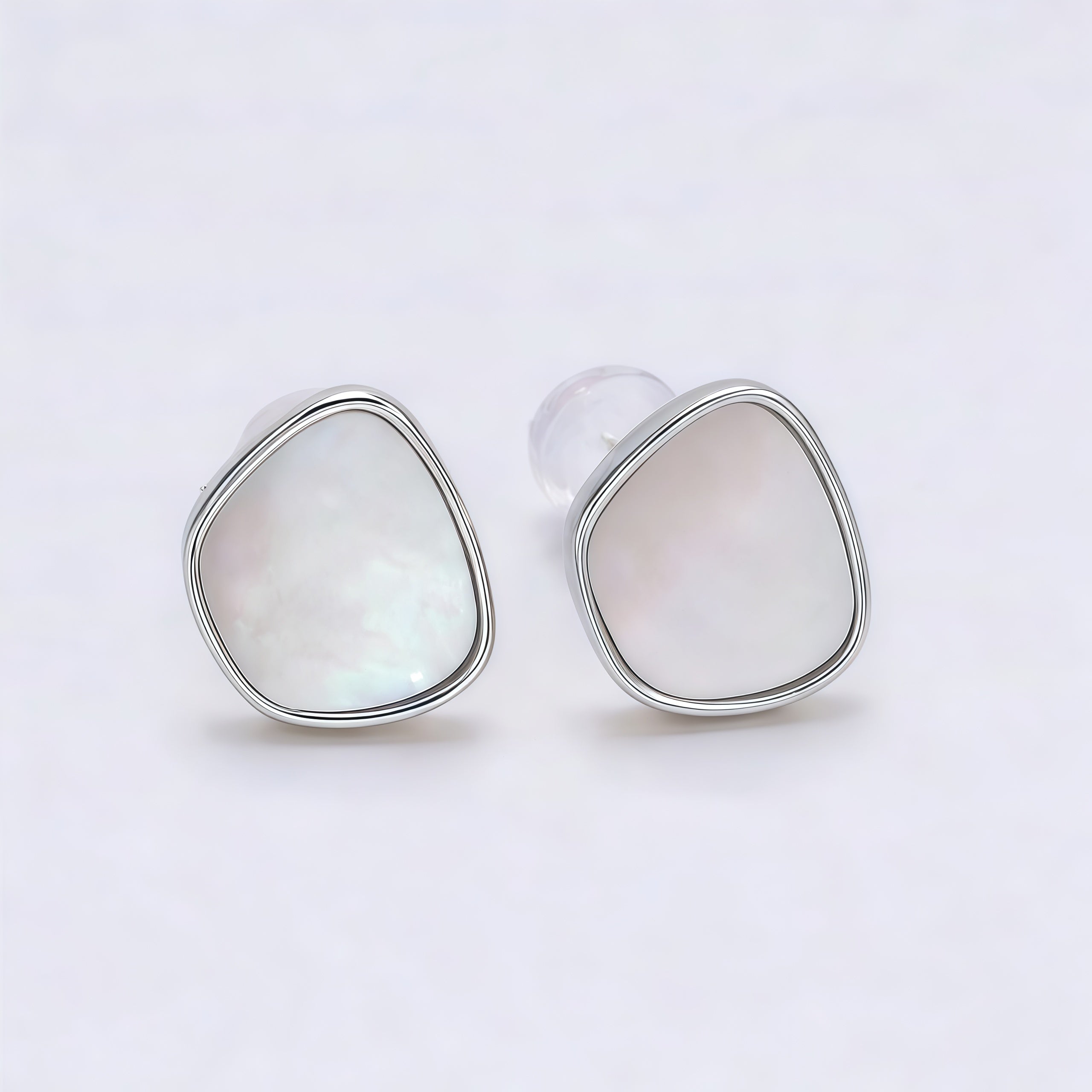 16K Gold Filled 14mm Shell Pearl Abstract Bezel Stud Earrings | EARRINGS-00161