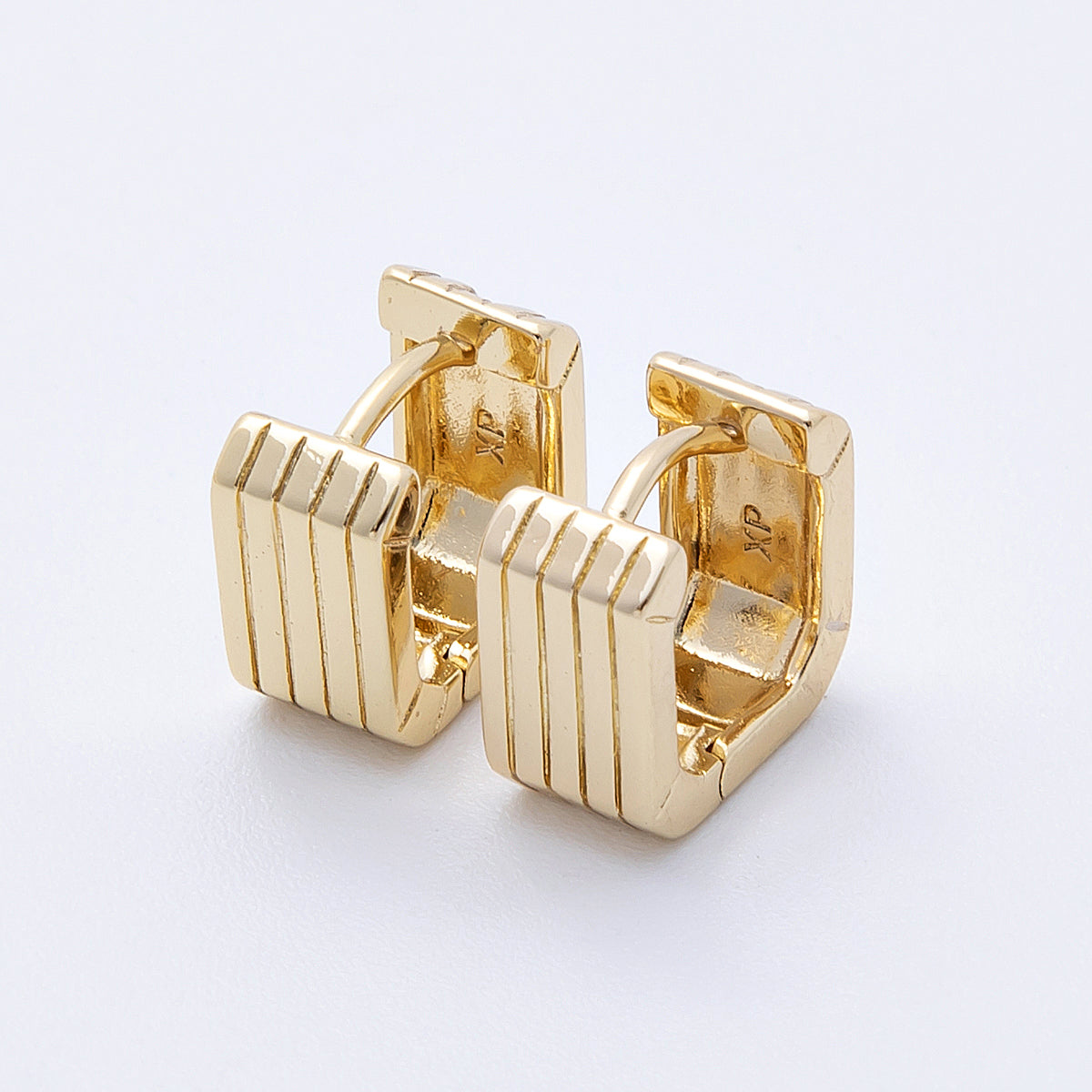 14K Gold Filled 11mm Lined Ribbed Square Cartilage Huggie Earrings | Earrings-00166