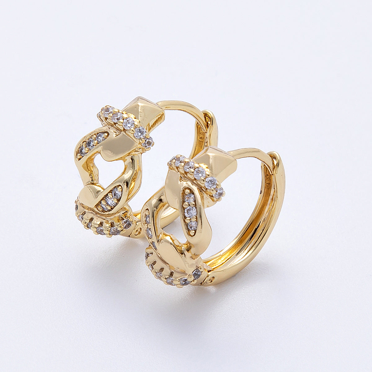 14K Gold Filled 15mm Micro Paved CZ Concave Curb Chain Huggie | Earrings-00167