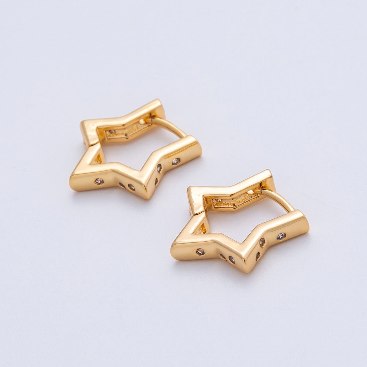 18K Gold Filled 16.6mm Clear CZ Dotted Celestial Star Cartilage Huggie | Earrings-00186