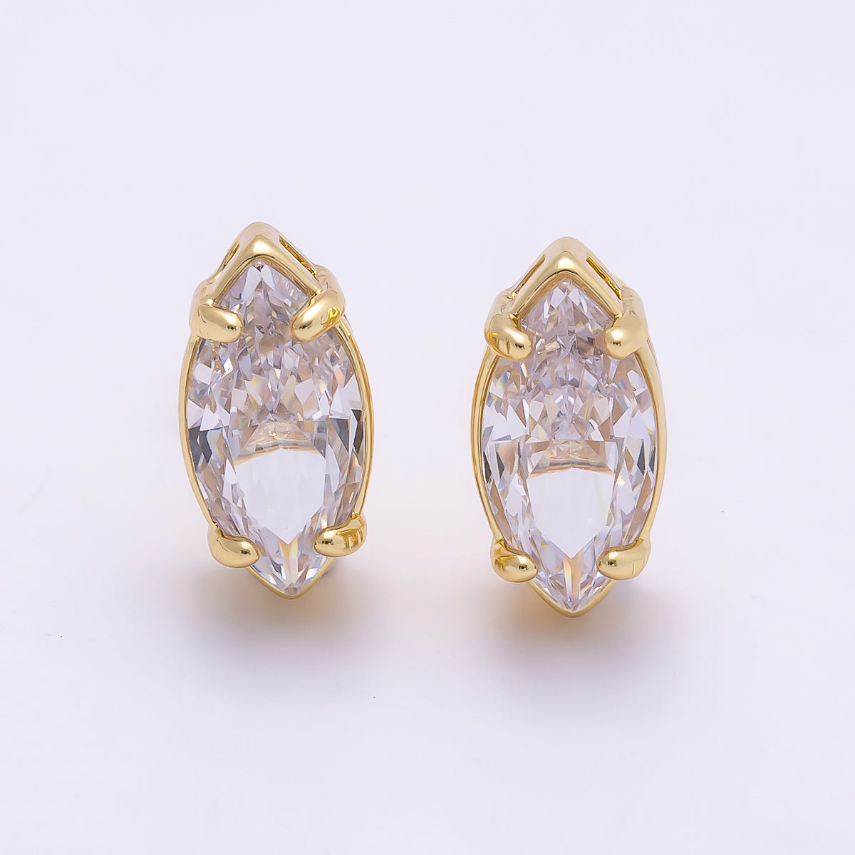 16K Gold Filled 13mm Clear Marquise CZ Stud Earrings in Gold & Silver | Earrings-00405 Earrings-00406