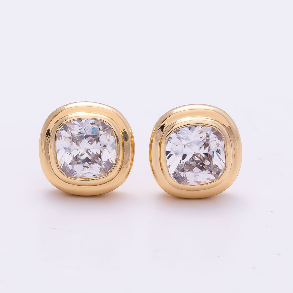 16K Gold Filled 9mm Clear CZ Square Bezel Stud Earrings in Gold & Silver | Earrings-00421 Earrings-00422