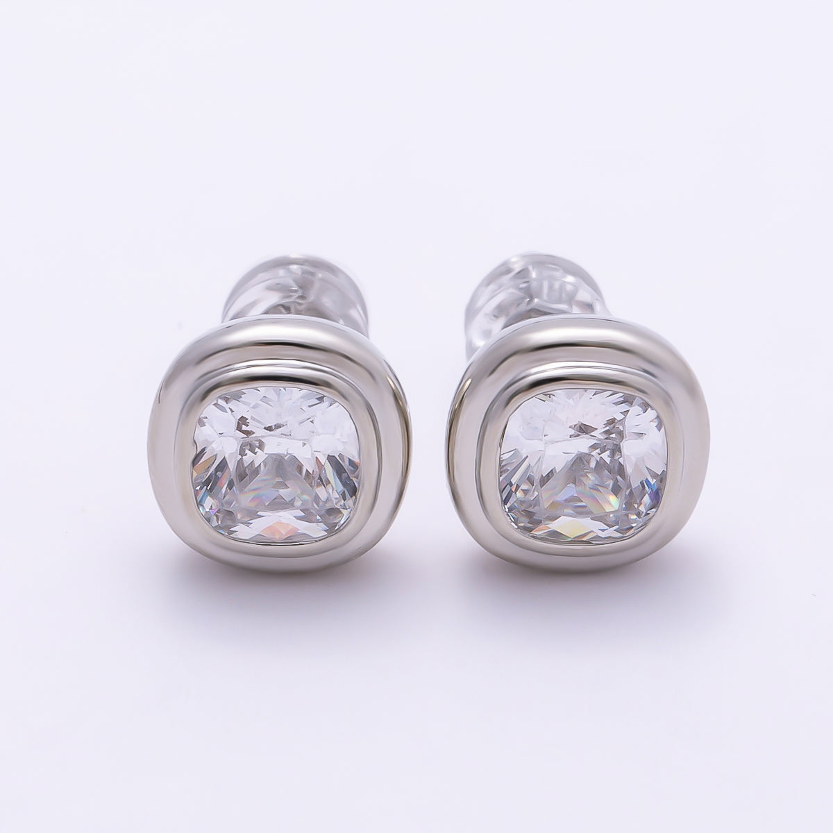 16K Gold Filled 9mm Clear CZ Square Bezel Stud Earrings in Gold & Silver | Earrings-00421 Earrings-00422