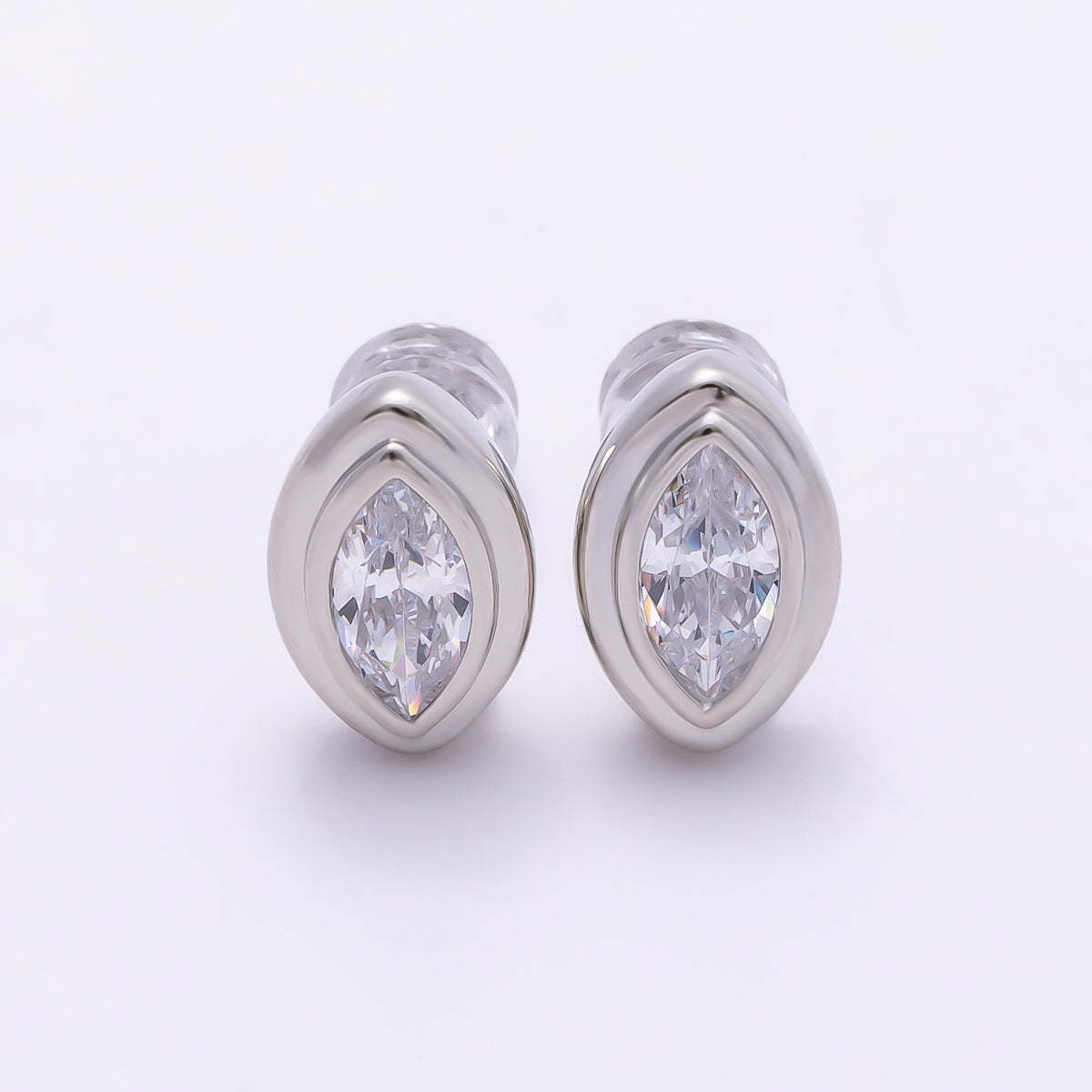 16K Gold Filled 11mm Clear CZ Marquise Bezel Stud Earrings in Gold & Silver | Earrings-00423 Earrings-00424