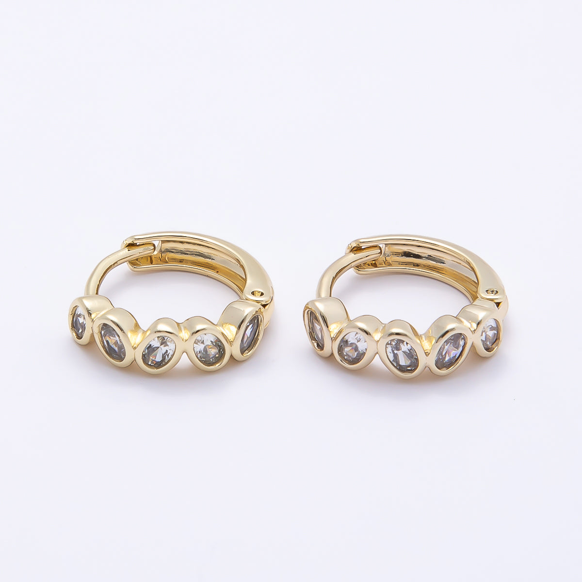 16K Gold Filled 14mm Clear Oval CZ Bezel Cartilage Huggie Earrings | Earrings-00441
