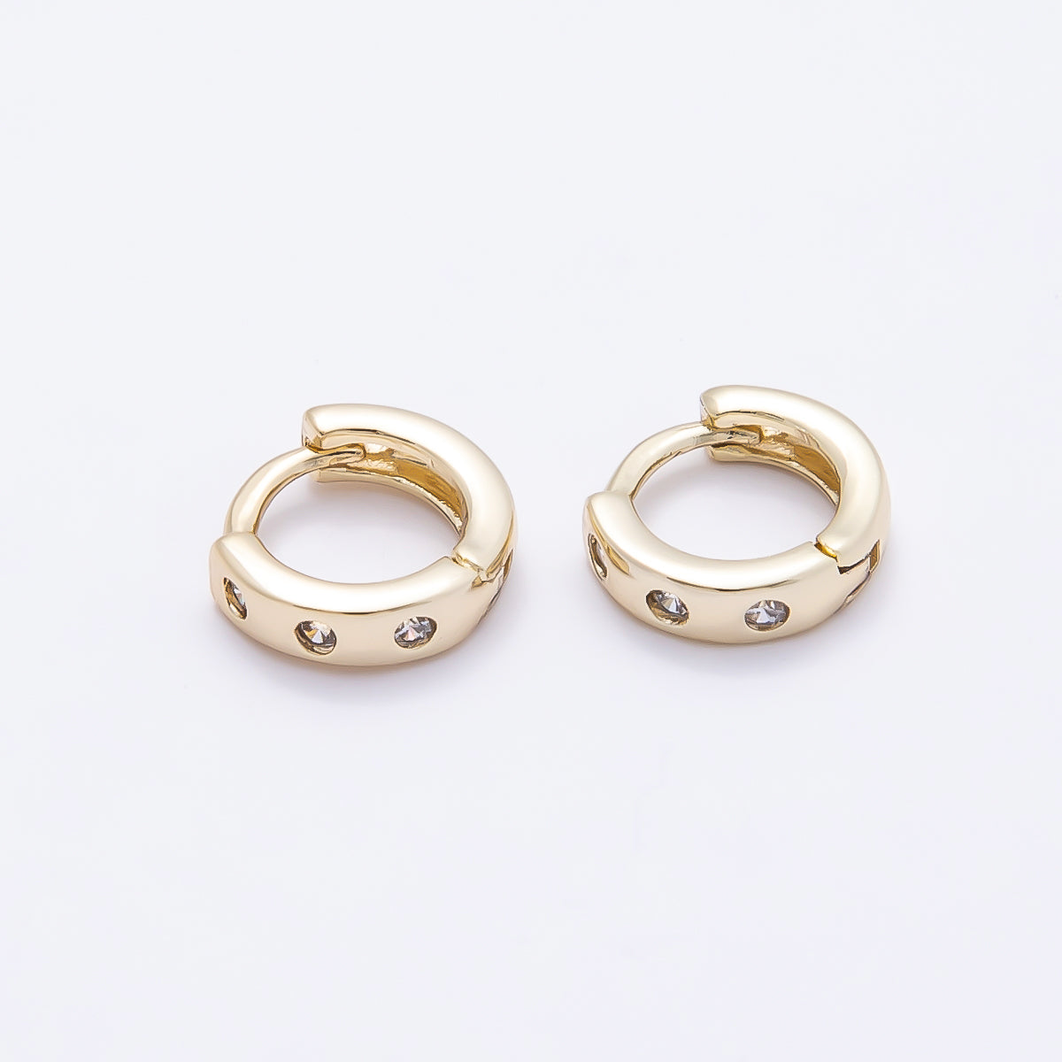 16K Gold Filled 9mm Clear CZ Dotted Cartilage Huggie Earrings | Earrings-00443