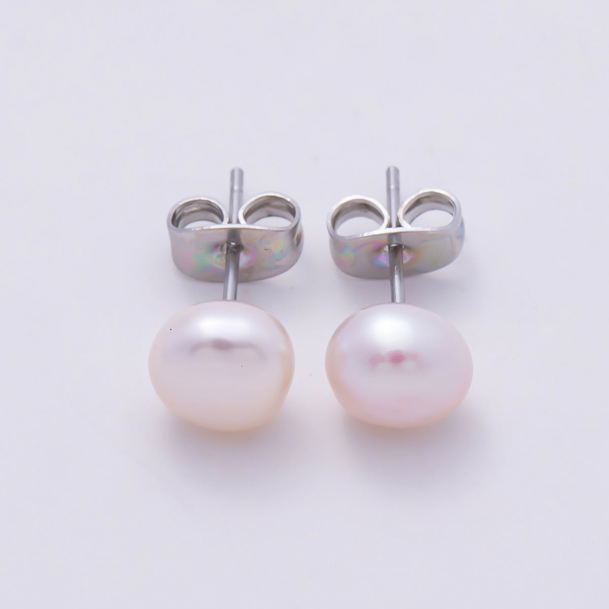 S925 Sterling Silver 7mm Shell Pearl Gemstone Stud Earrings | Earrings-00455