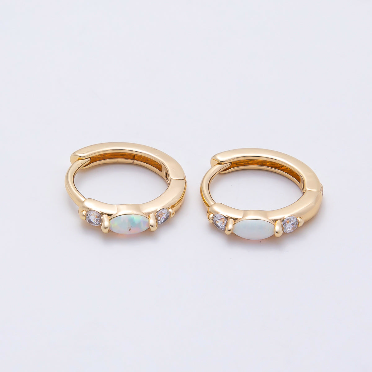 14K Gold Filled 13mm Clear CZ White Opal Cartilage Huggie | Earrings-00457
