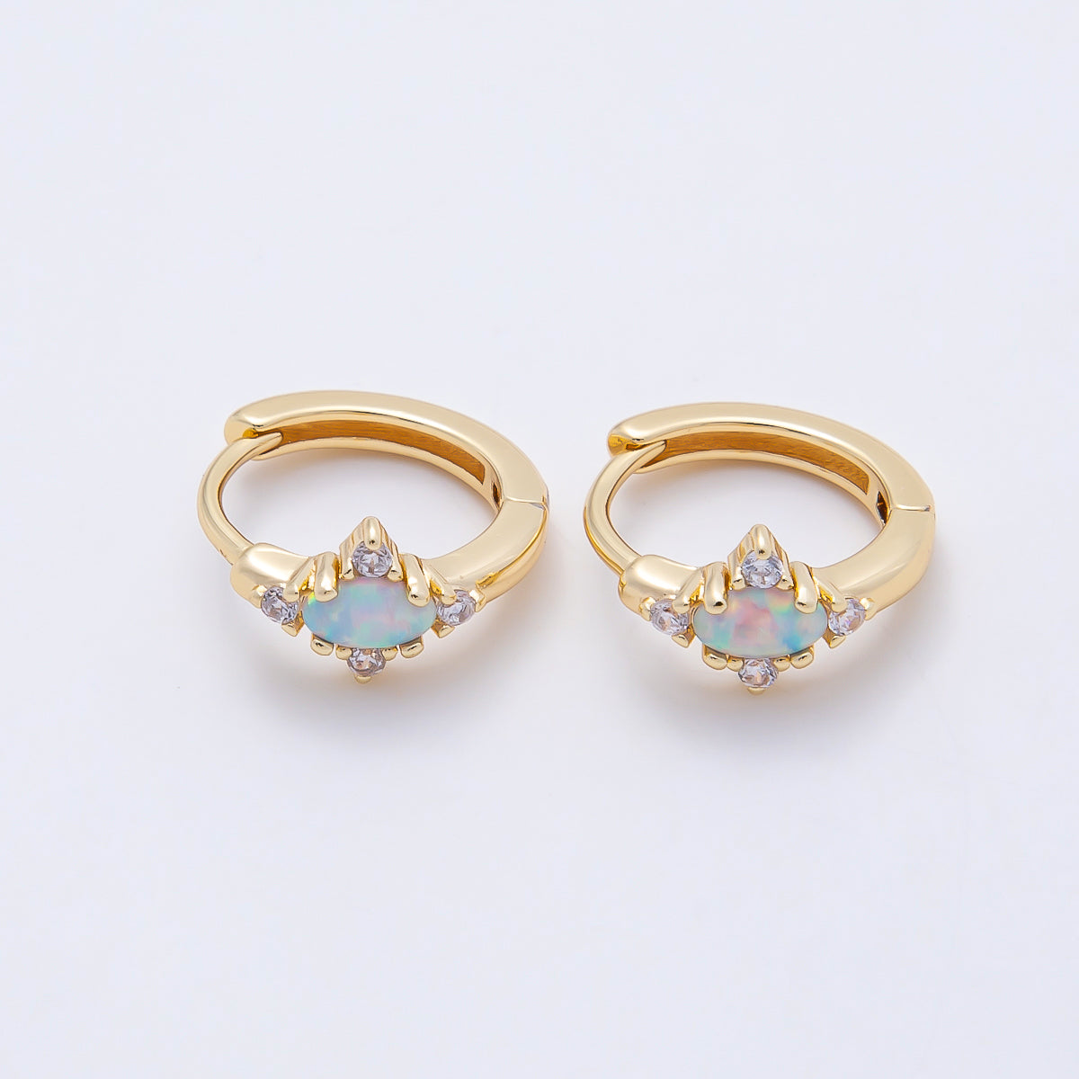 14K Gold Filled 13mm CZ White Opal Cartilage Solitaire Huggie | Earrings-00458
