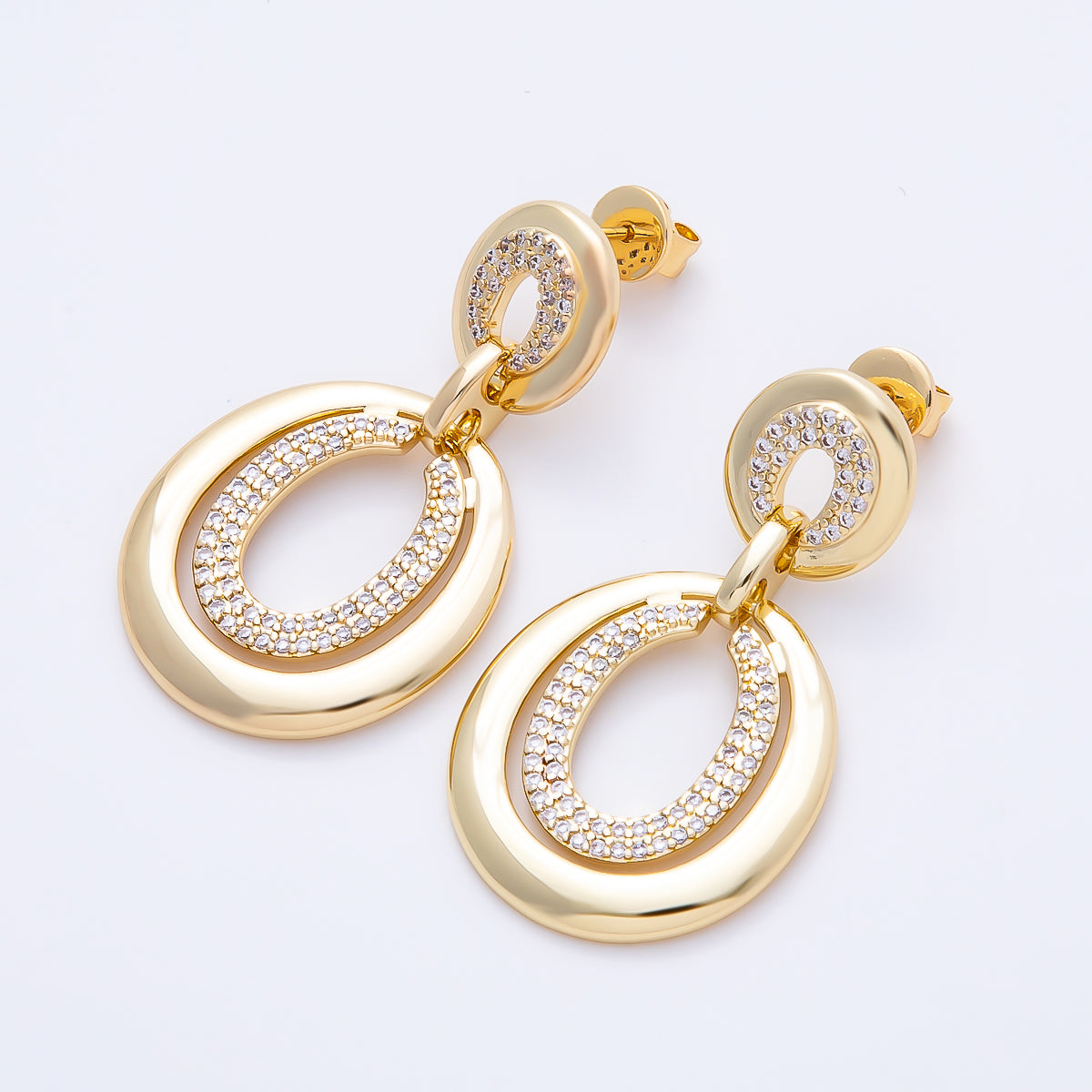 16K Gold Filled 42mm Micro Paved CZ Oval Link Drop Stud | Earrings-00669