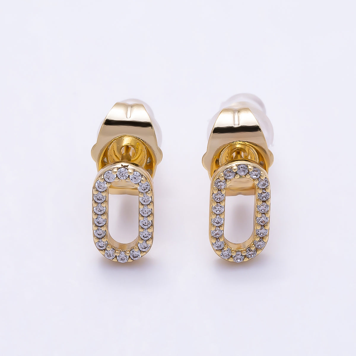 14K Gold Filled 9mm Micro Paved CZ Oval Link Stud Earrings | Earrings-00703