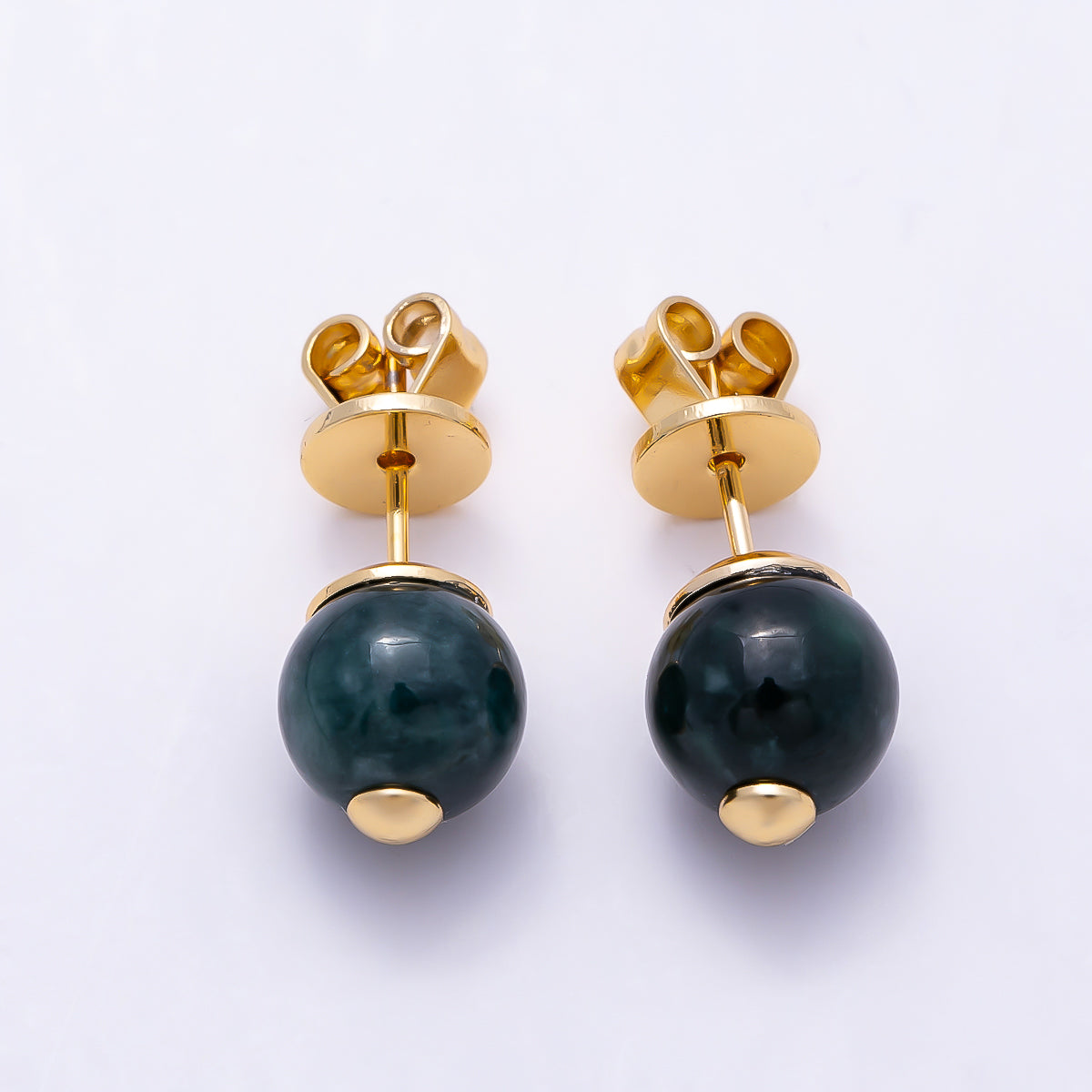 18K Gold Filled 7.7mm Green Aventurine Gemstone Round Stud | Earrings-00709