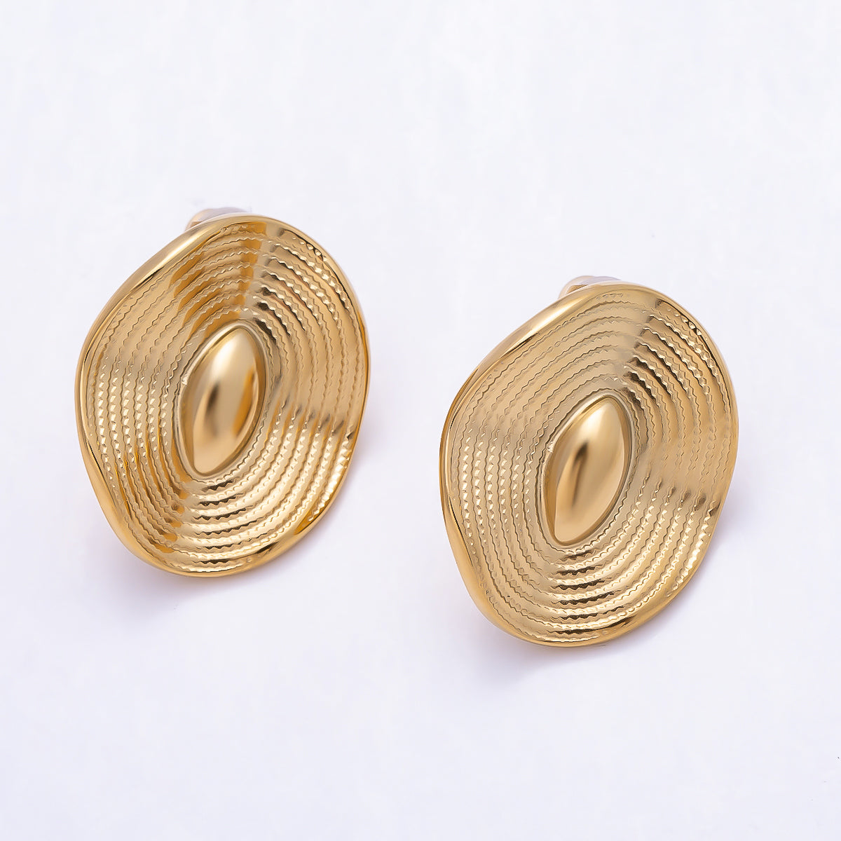 Stainless Steel 24mm Dotted Wave Geometric Oval Stud | Earrings-00726