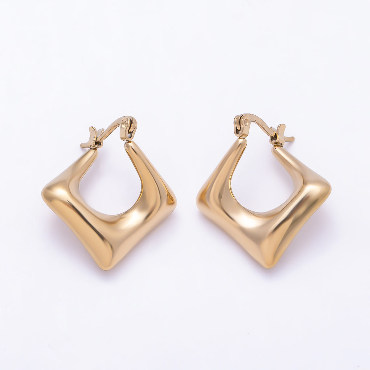 Stainless Steel Gold PVD 25mm Minimalist Twist Molten Rhombus Latch Hoop | Earrings-00728