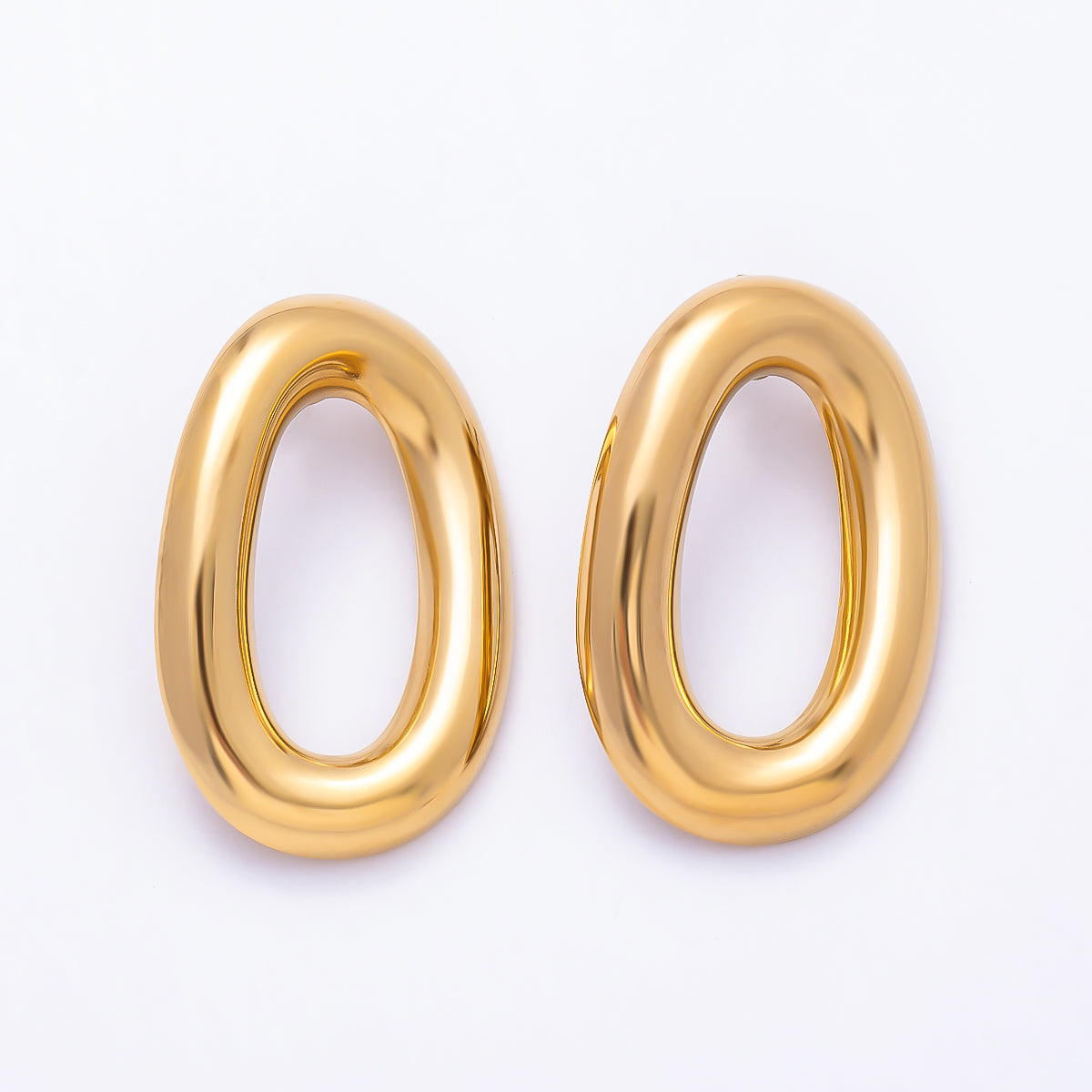 Stainless Steel Gold PVD 45mm Minimalist Oblong Oval Chubby Stud | Earrings-00734