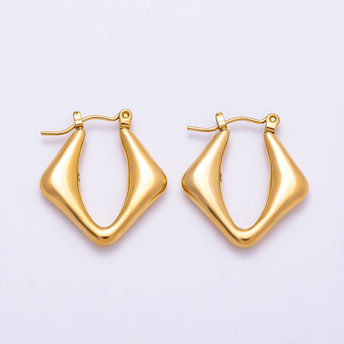 Stainless Steel Gold PVD 25mm Minimalist Chubby Molten Rhombus Latch Hoop | Earrings-00736