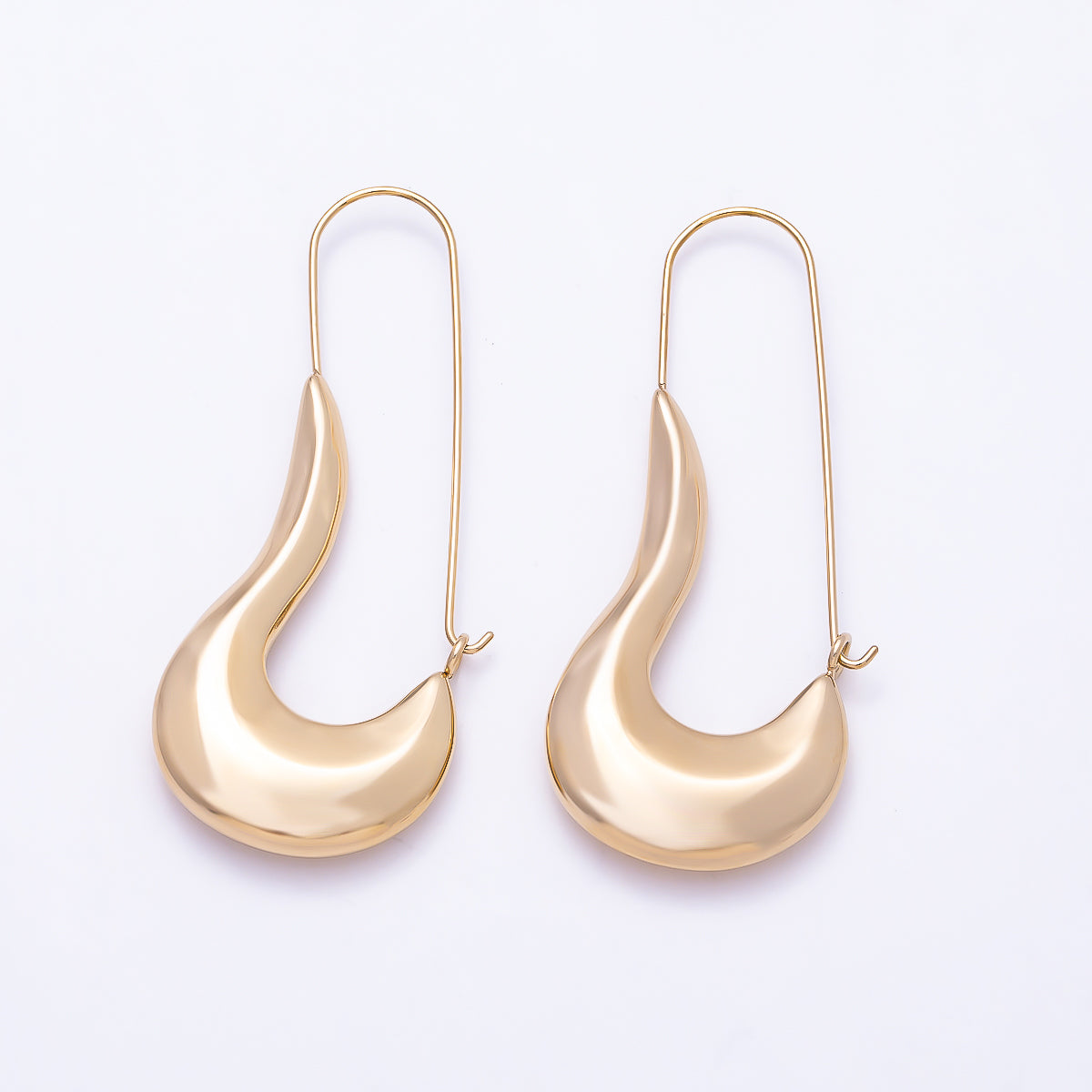 Stainless Steel PVD Gold 19mm Curved Minimalist Geometric Hoop | Earrings-00753