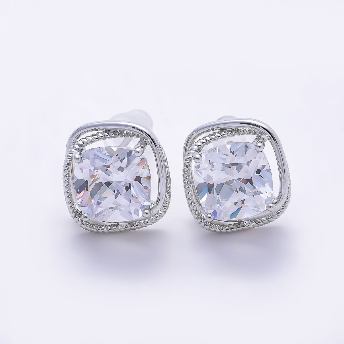 16K Gold Filled 12mm Clear CZ Solitaire Square Geometric Bezel Stud in Gold & Silver | Earrings-00769 Earrings-00770