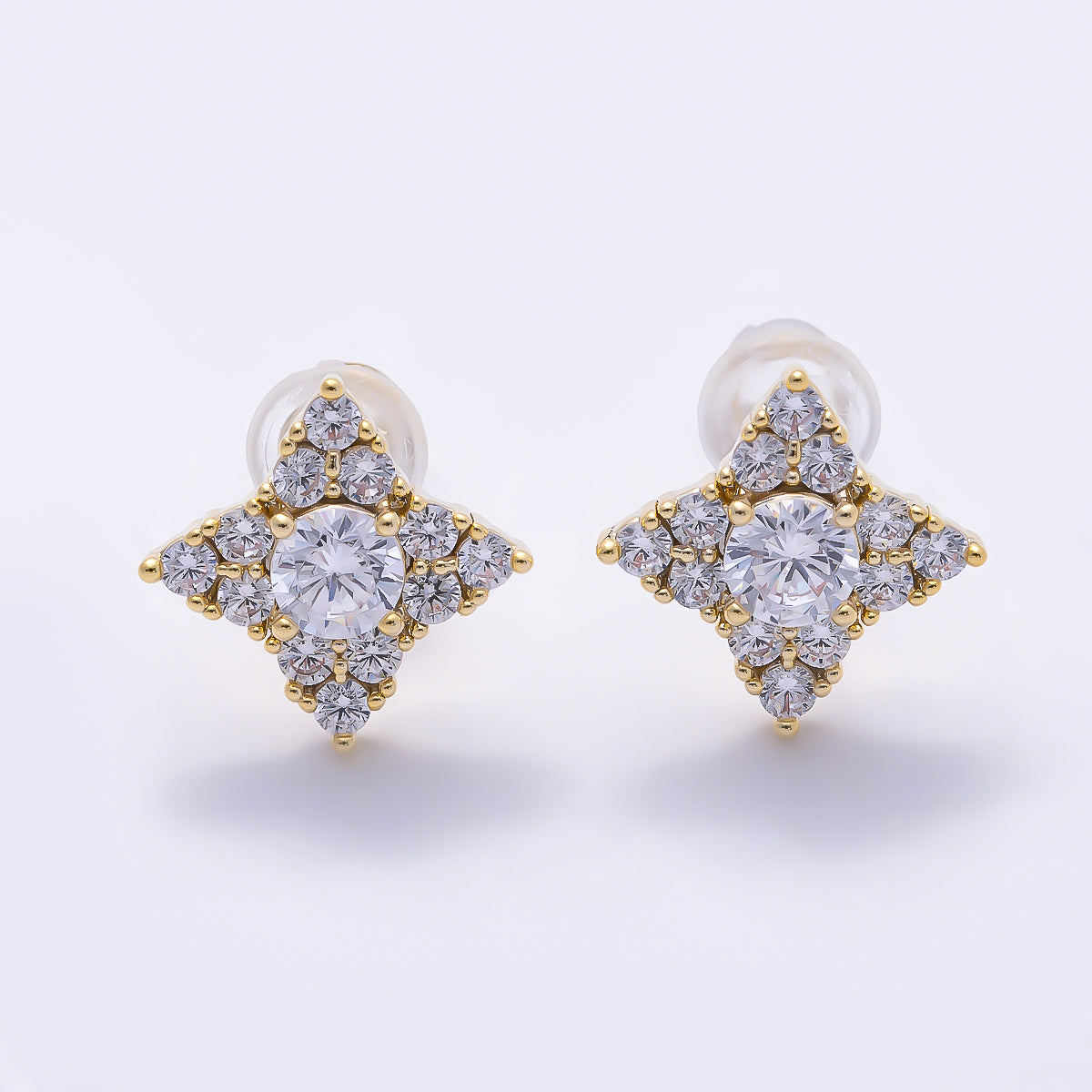 16K Gold Filled 11.5mm Clear Micro Paved CZ Celestial Star Stud in Gold & Silver | Earrings-00775 Earrings-00776