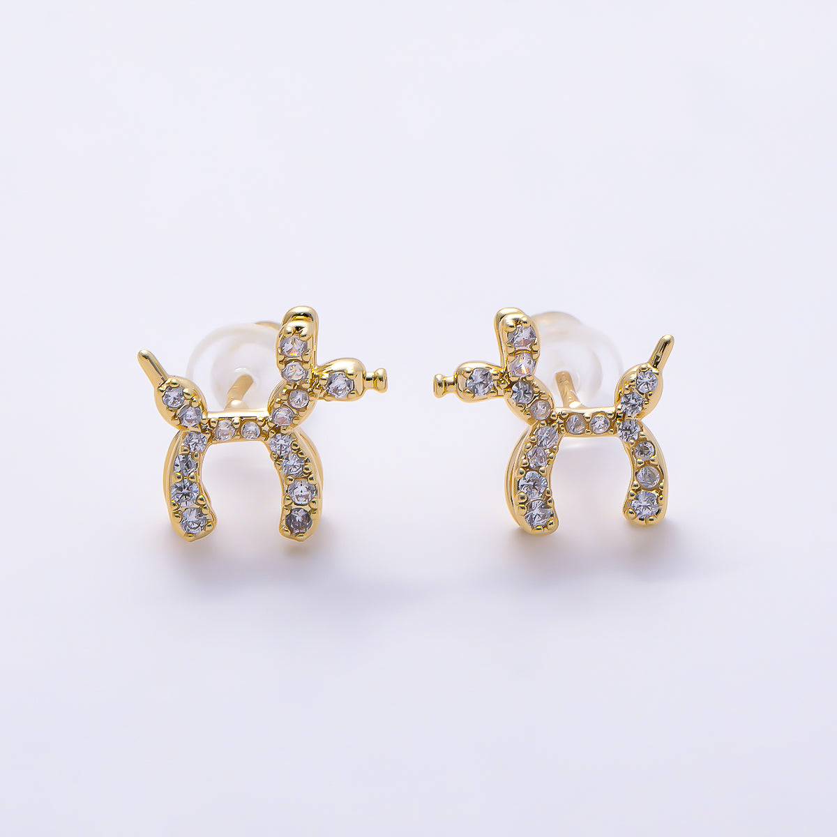 16K Gold Filled 10mm Balloon Animal Micro Paved CZ Stud in Gold & Silver | Earrings-00779