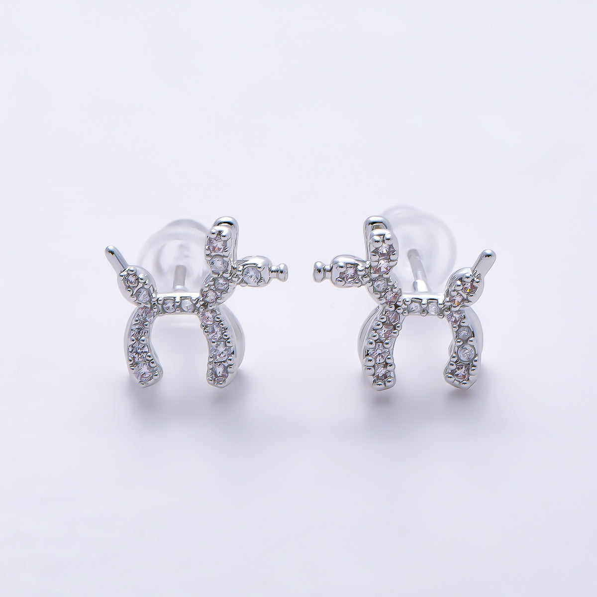 16K Gold Filled 10mm Balloon Animal Micro Paved CZ Stud in Gold & Silver | Earrings-00779