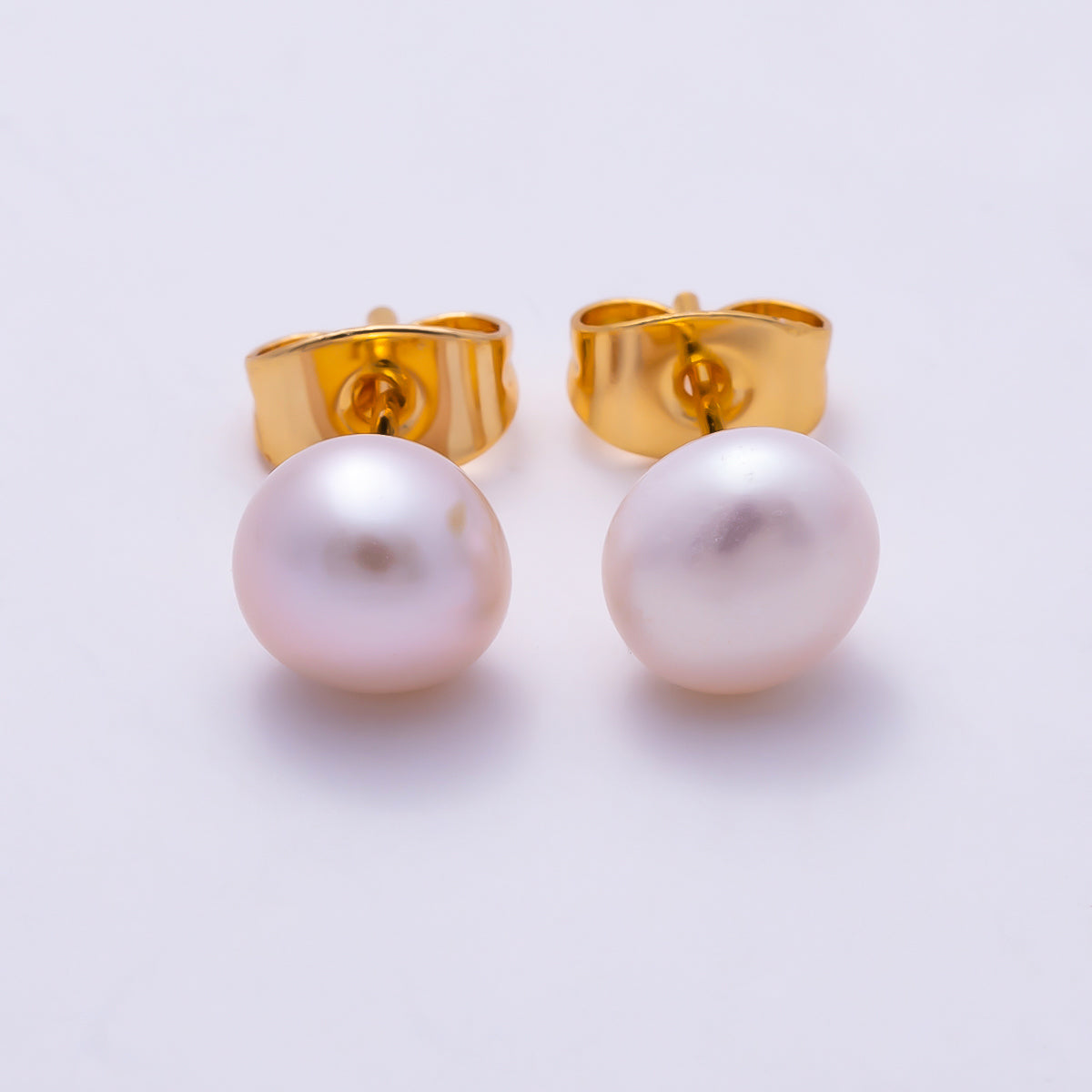 18K Gold Filled 7mm Pink Freshwater Pearl Button Stud Earrings in Gold & Silver | Earrings-00783 Earrings-00784