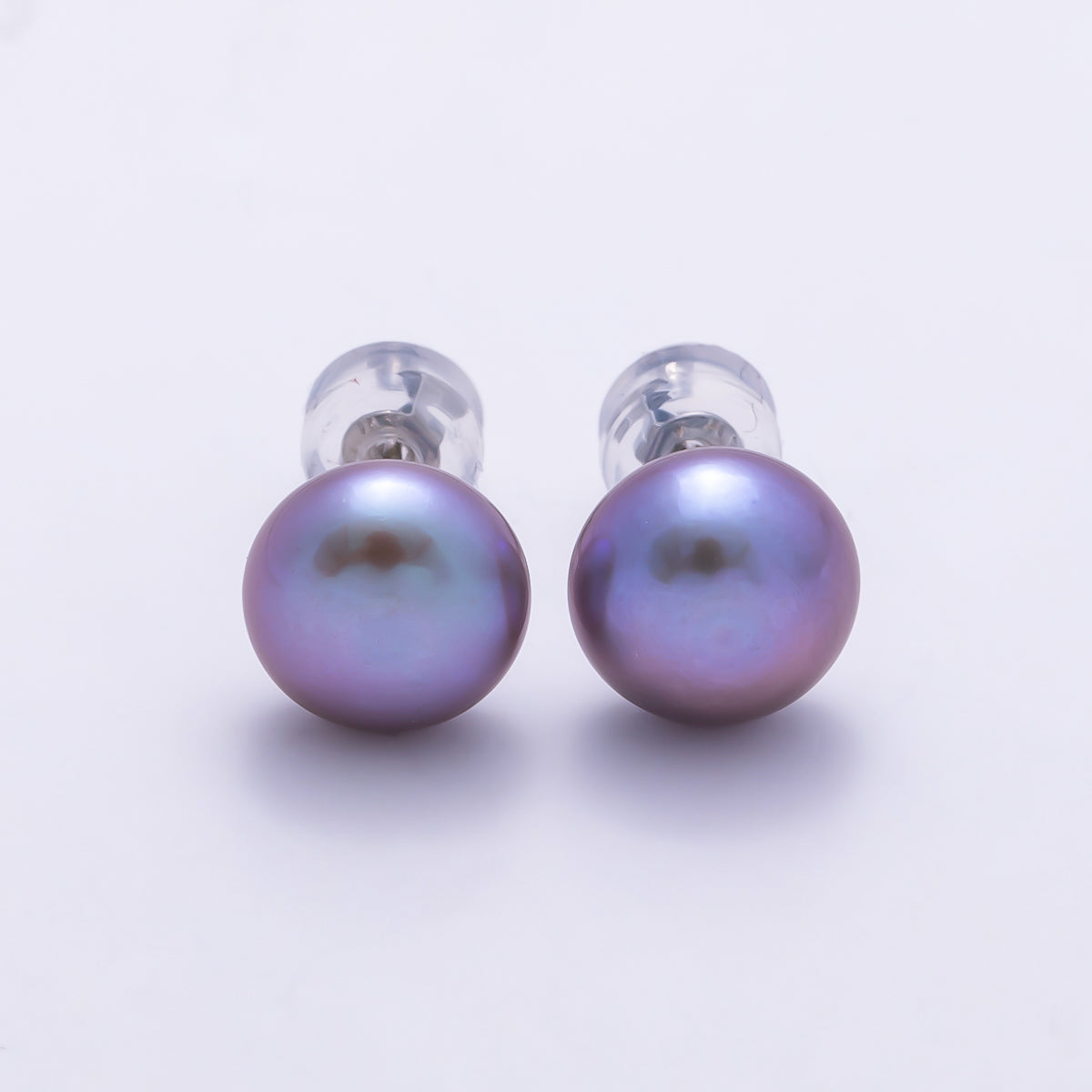 Silver 9mm White, Purple Freshwater Pearl Button Stud Earrings | Earrings-00788 Earrings-00789