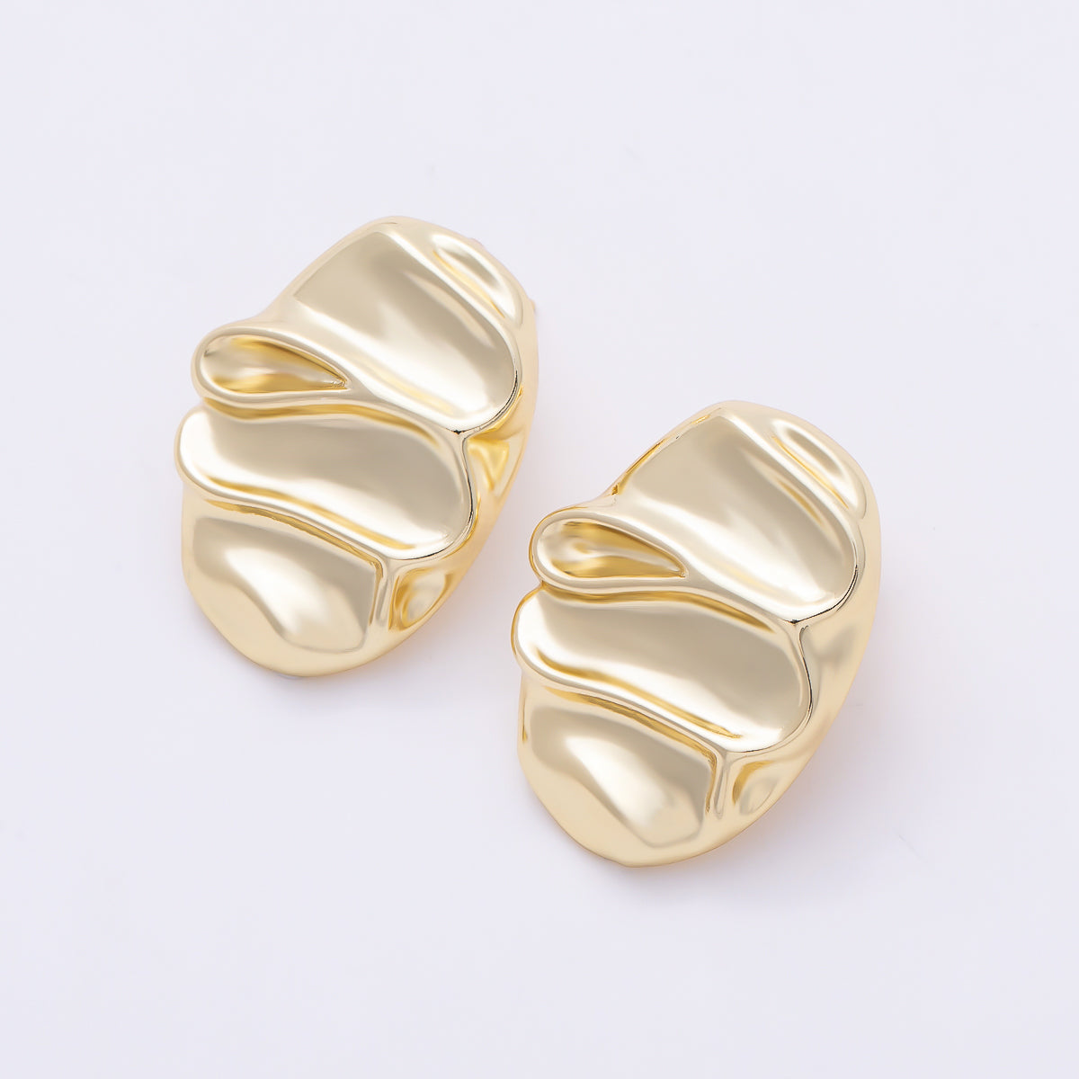 16K Gold Filled 25mm Geometric Hammered Oval Stud Earrings | Earrings-00793