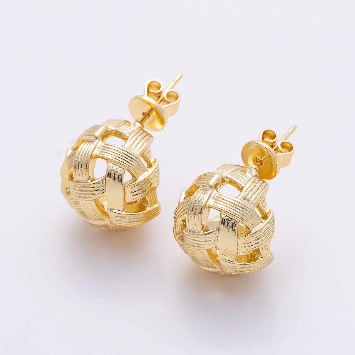 16K Gold Filled 24mm Chunky Woven Openwork Dome C-Hoop Earrings | Earrings-00794