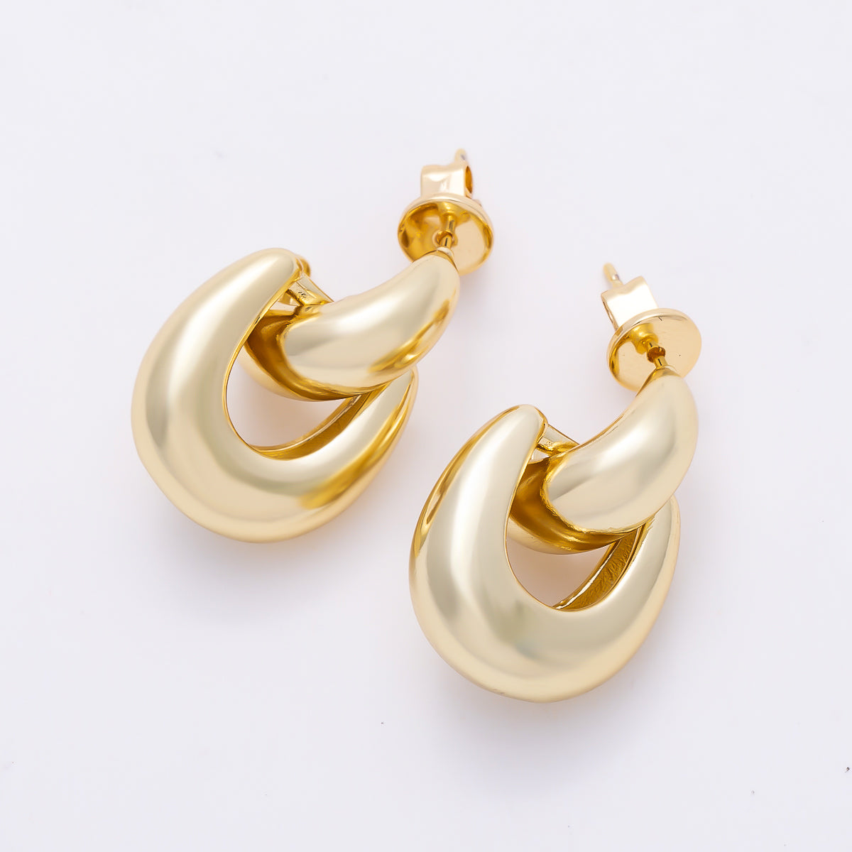 16K Gold Filled 22mm Minimalist Chubby Door Knocker Drop Stud Earrings | Earrings-00795
